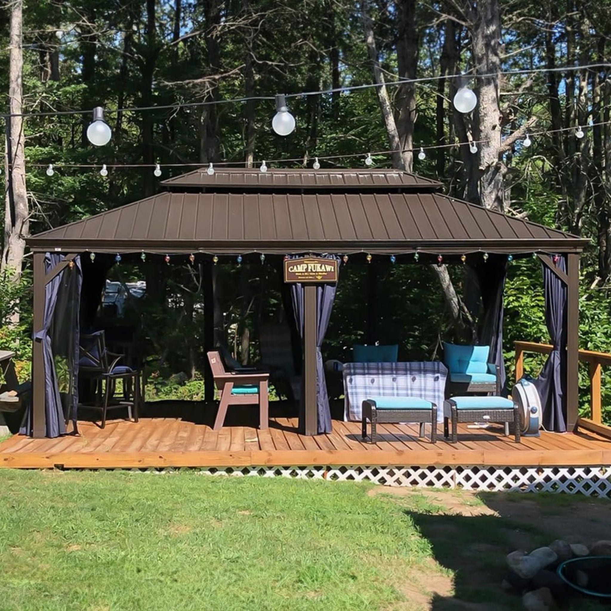 Heavy-Duty Outdoor Backyard Hardtop Gazebo With Netting And Curtains [12X20FT]