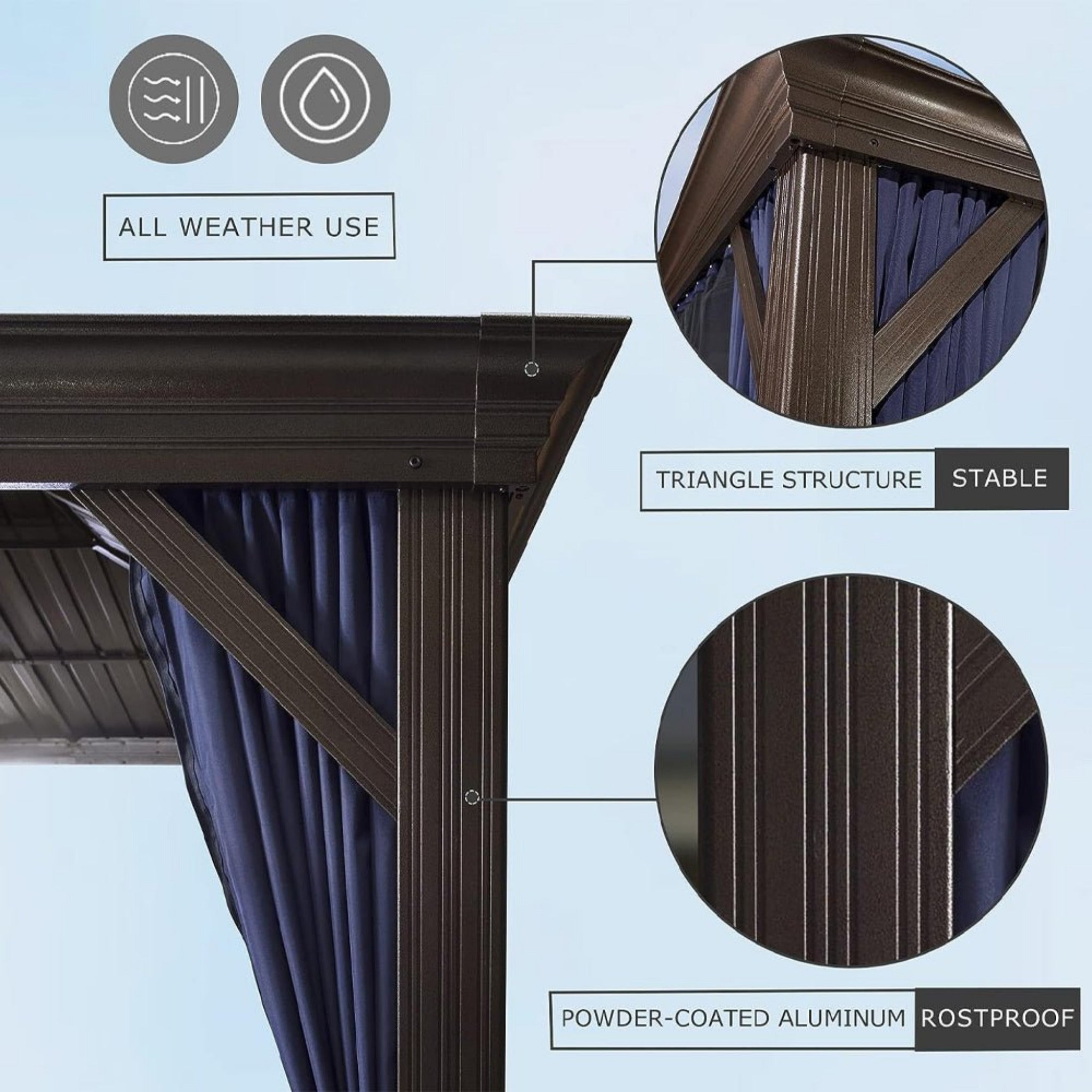 Heavy-Duty Outdoor Backyard Hardtop Gazebo With Netting And Curtains [12X20FT]