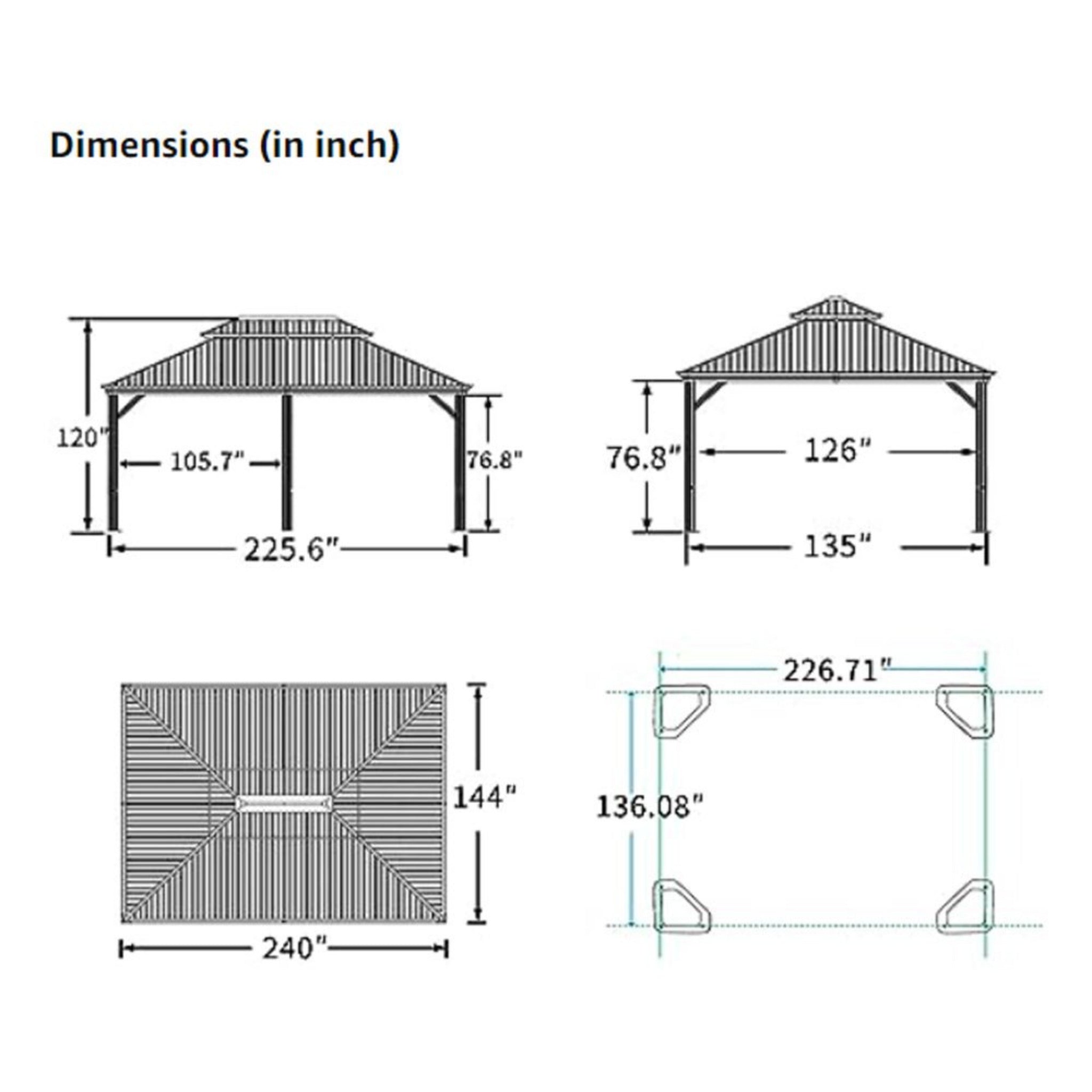 Heavy-Duty Outdoor Backyard Hardtop Gazebo With Netting And Curtains [12X20FT]