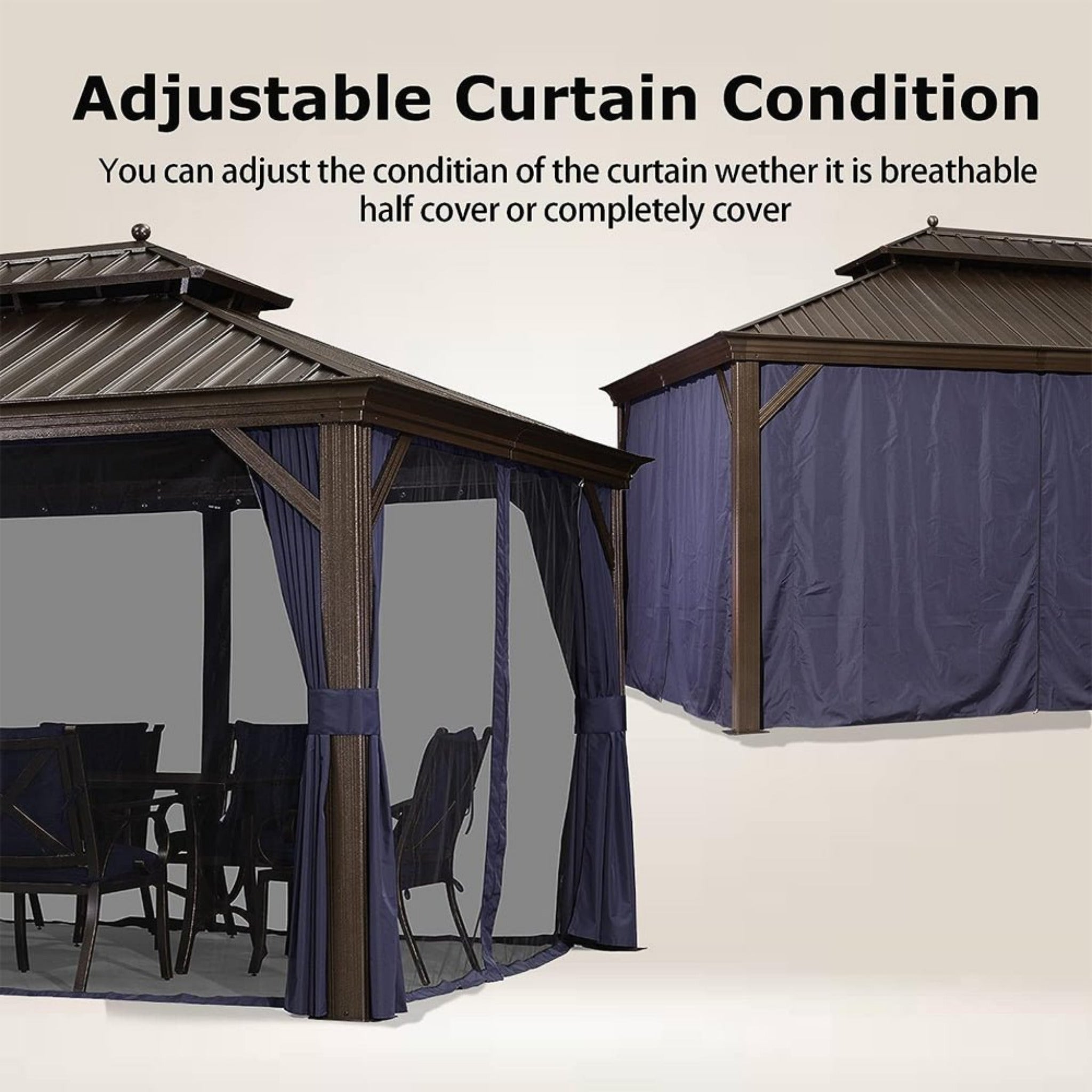 Heavy-Duty Outdoor Backyard Hardtop Gazebo With Netting And Curtains [12X20FT]