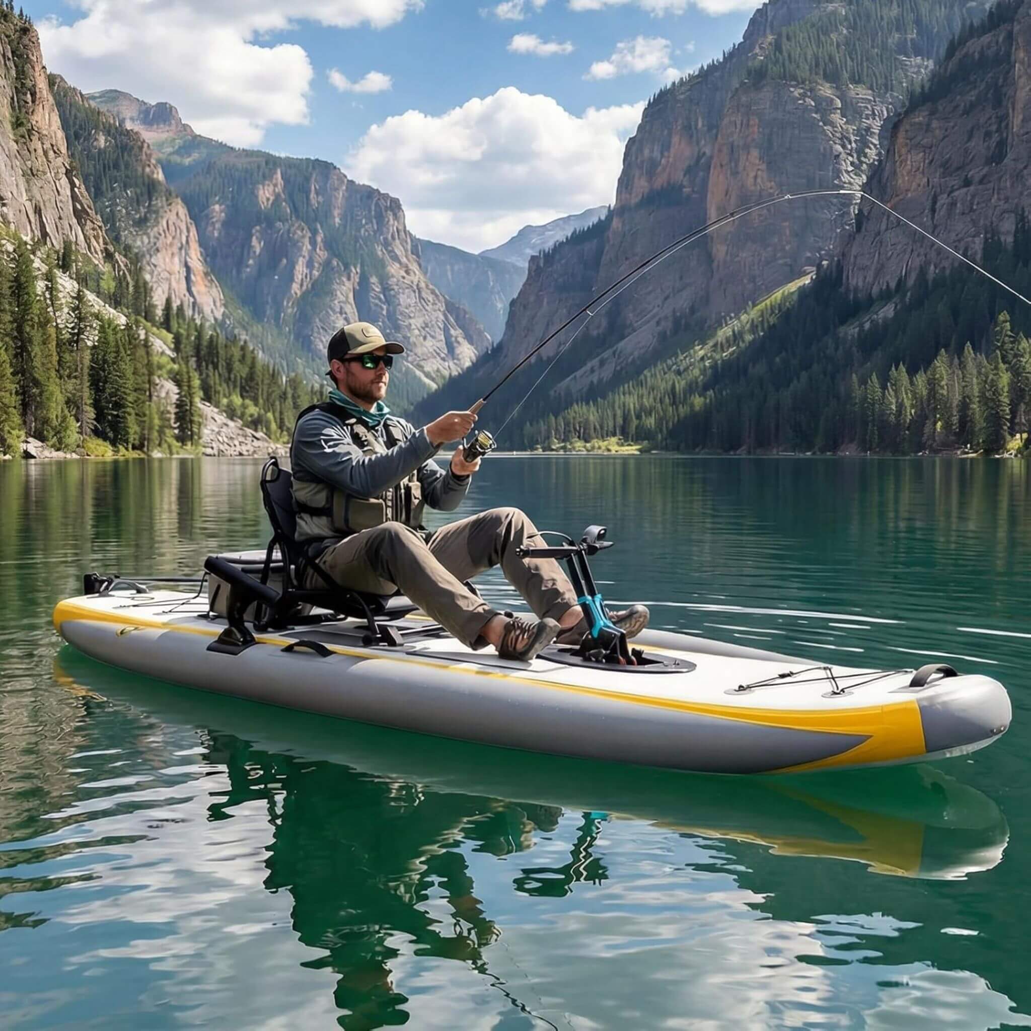 Portable 12FT Lightweight Inflatable PVC Fishing Kayak With Pedal System