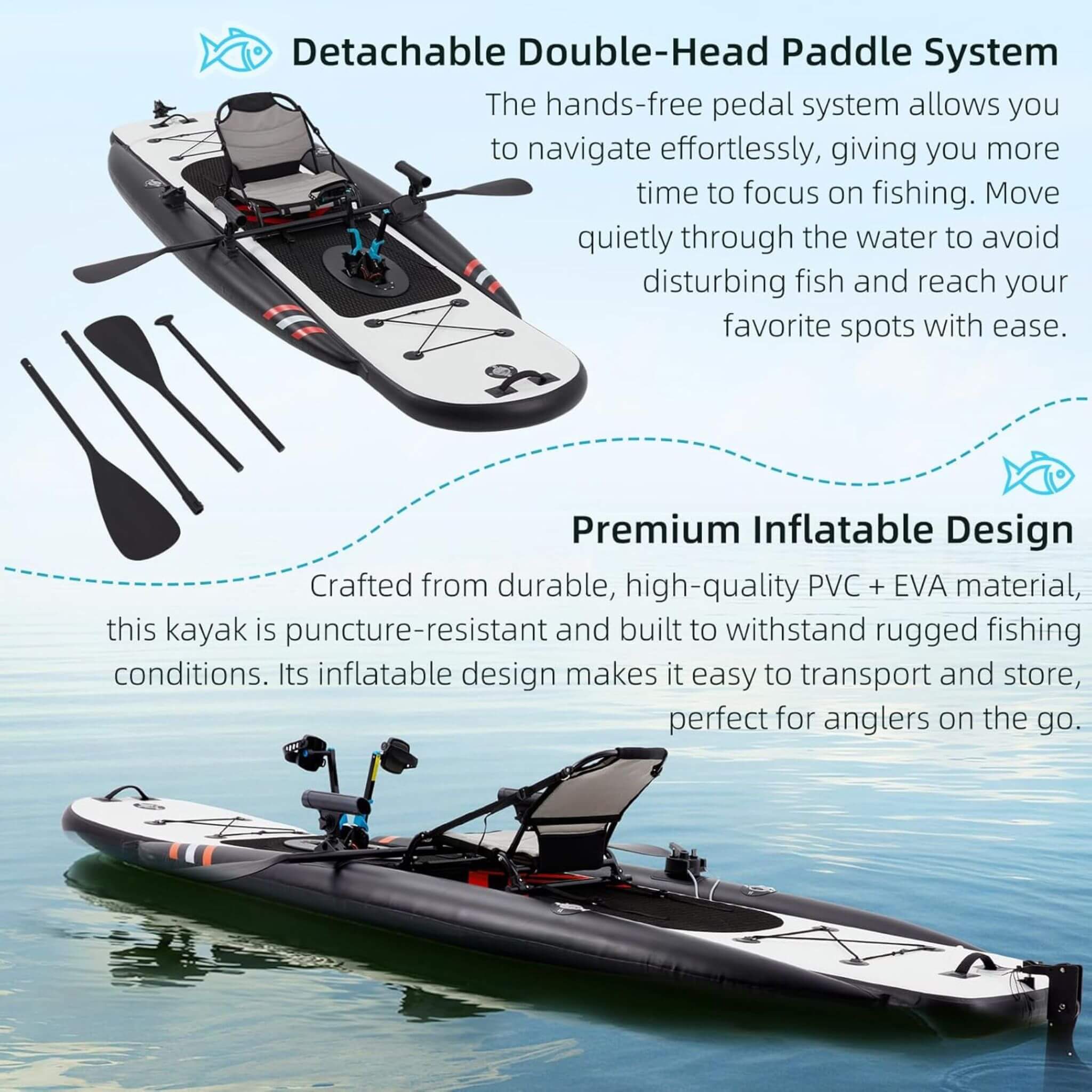 Premium 12FT Lightweight Inflatable Fishing Kayak With Pedal System