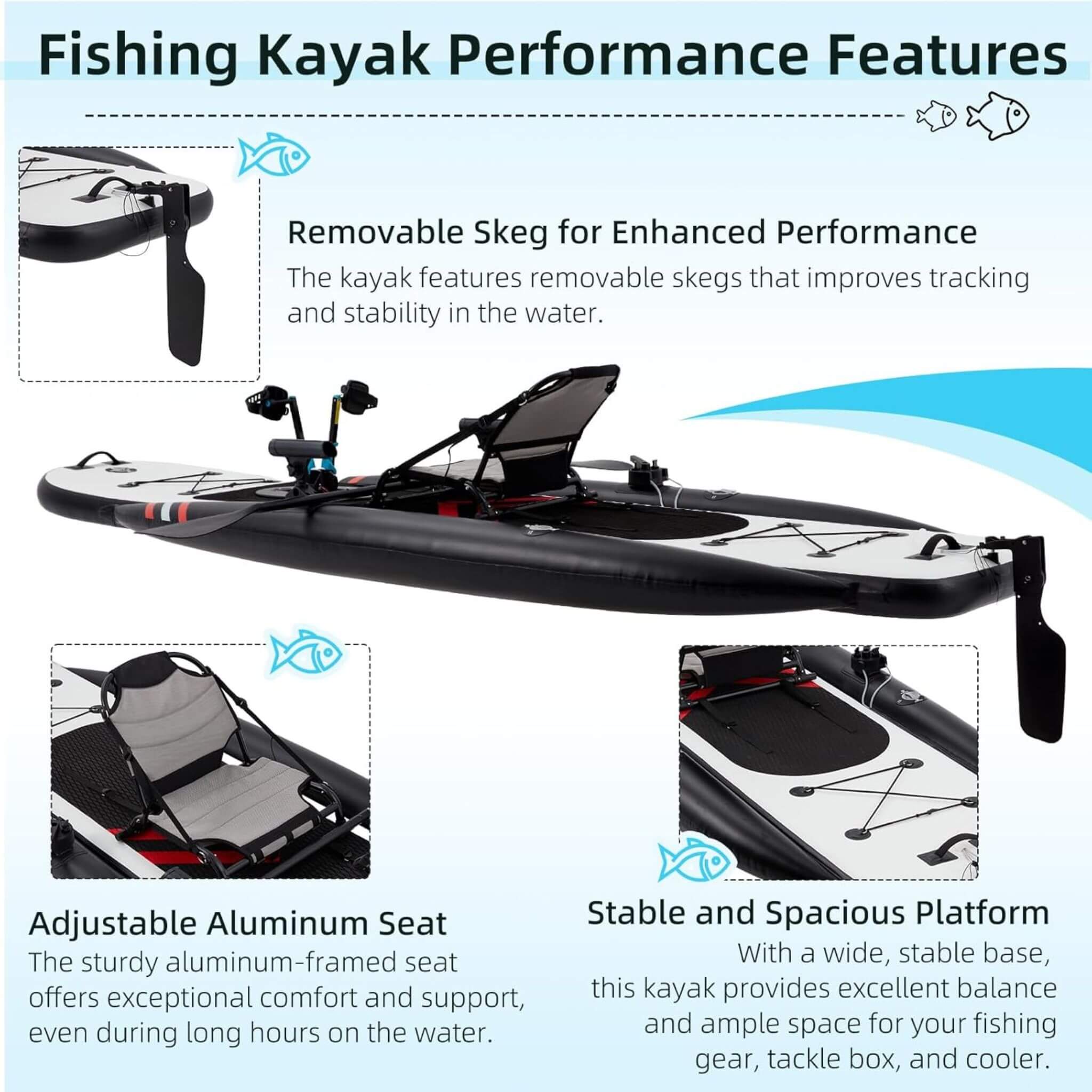 Premium 12FT Lightweight Inflatable Fishing Kayak With Pedal System