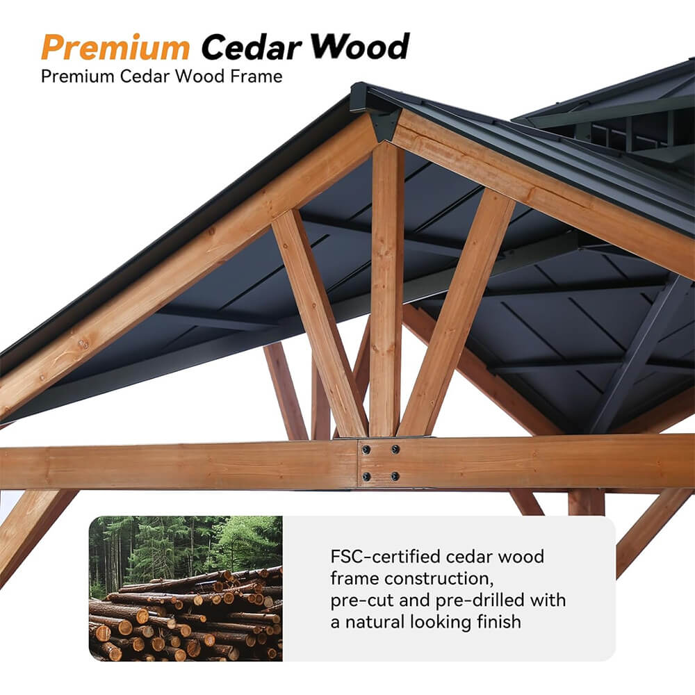 Alora Premium Outdoor Cedar Wood Hardtop Gazebo With Galvanized Steel Roof [12X12FT]