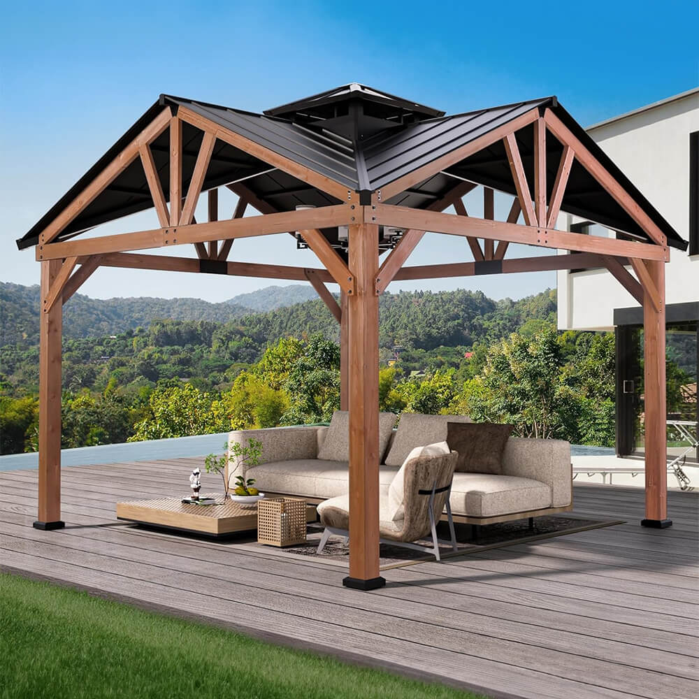 Alora Premium Outdoor Cedar Wood Hardtop Gazebo With Galvanized Steel Roof [12X12FT]