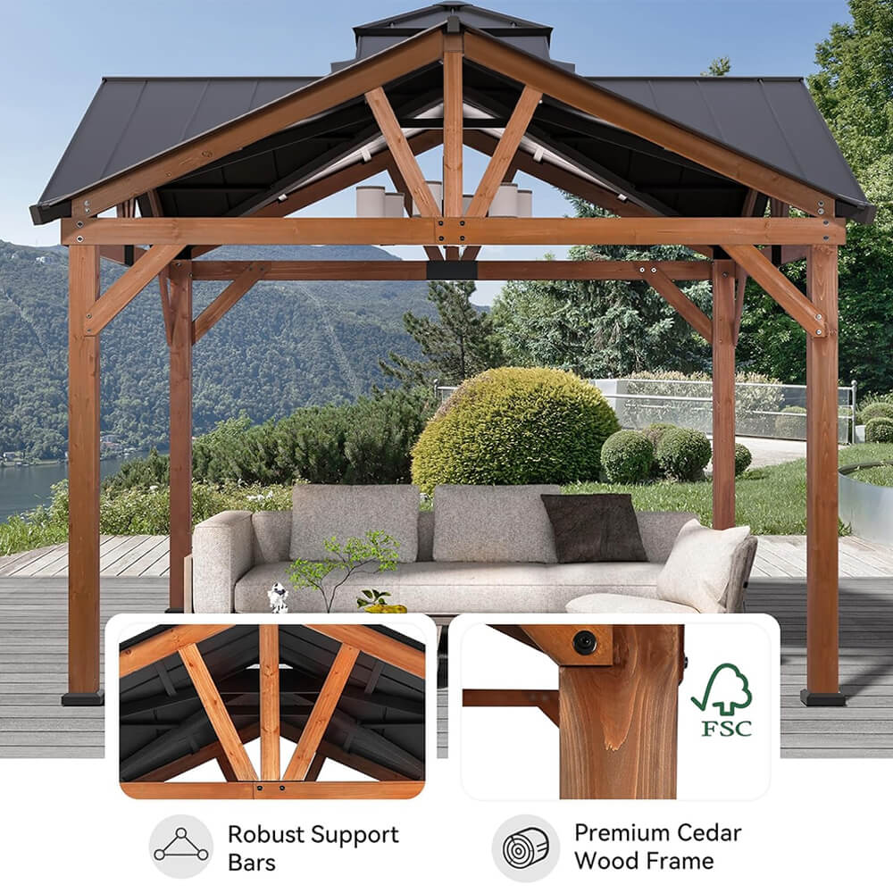 Alora Premium Outdoor Cedar Wood Hardtop Gazebo With Galvanized Steel Roof [12X12FT]