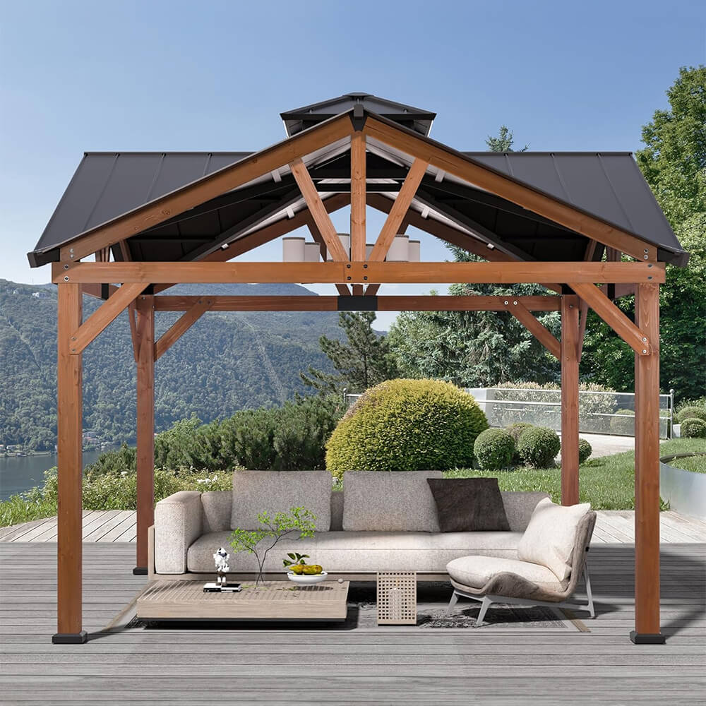 Alora Premium Outdoor Cedar Wood Hardtop Gazebo With Galvanized Steel Roof [12X12FT]