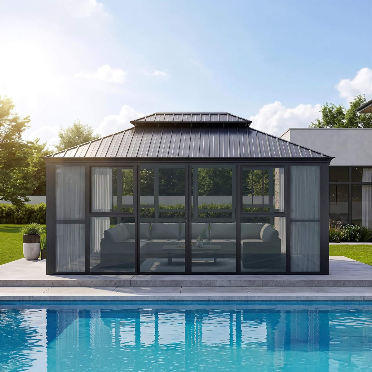 [12X16FT] Vue Extra-Large Luxury Panoramic Solarium With Windows And Sliding Doors