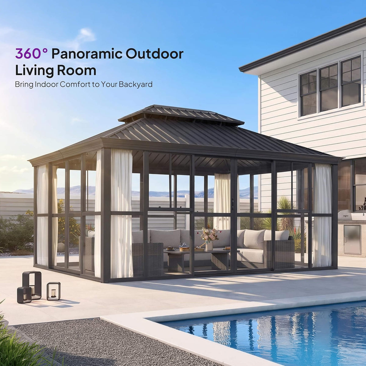[12X16FT] Vue Extra-Large Luxury Panoramic Solarium With Windows And Sliding Doors