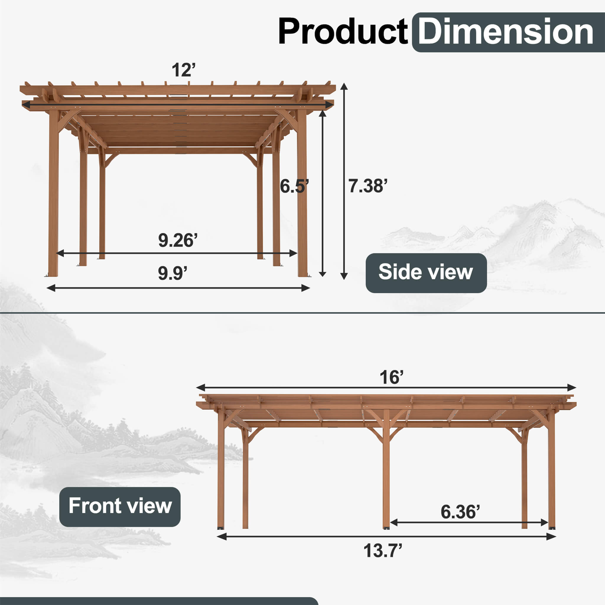 Alora Extra-Large Outdoor Wooden Waterproof Grape Gazebo[12X16FT]