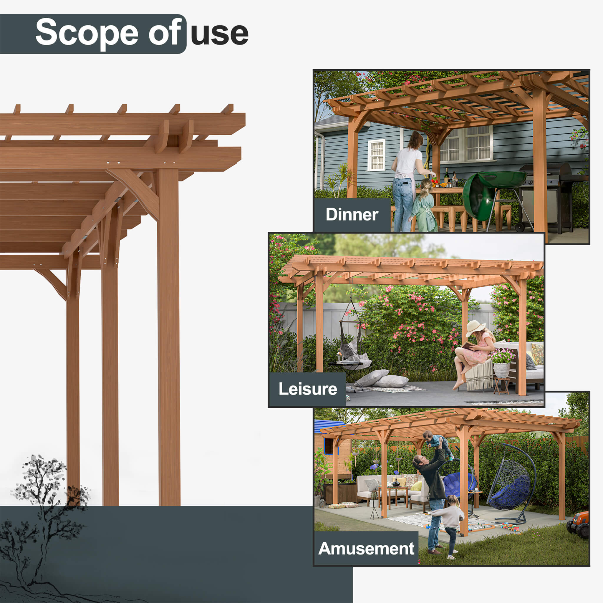 Alora Extra-Large Outdoor Wooden Waterproof Grape Gazebo[12X16FT]