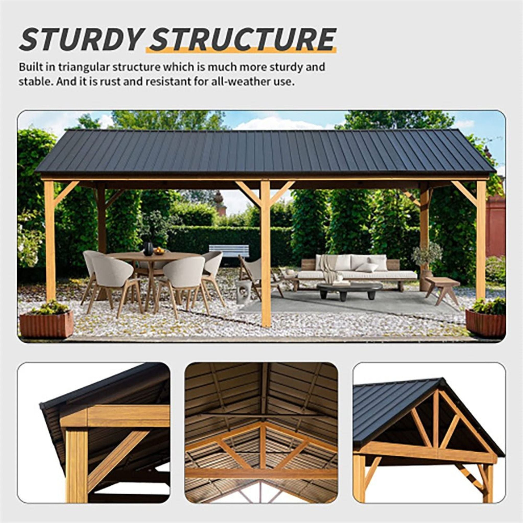 Premium Outdoor Double-Layer Galvanized Steel Hardtop Gazebo Pergola For Patio [12X20FT]