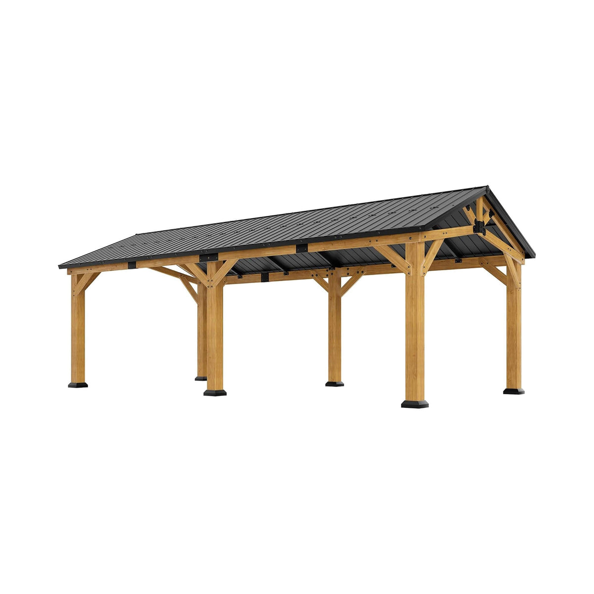 [12X24FT] Premium Galvanized Steel Roof Cedar Wood Hardtop Gazebo