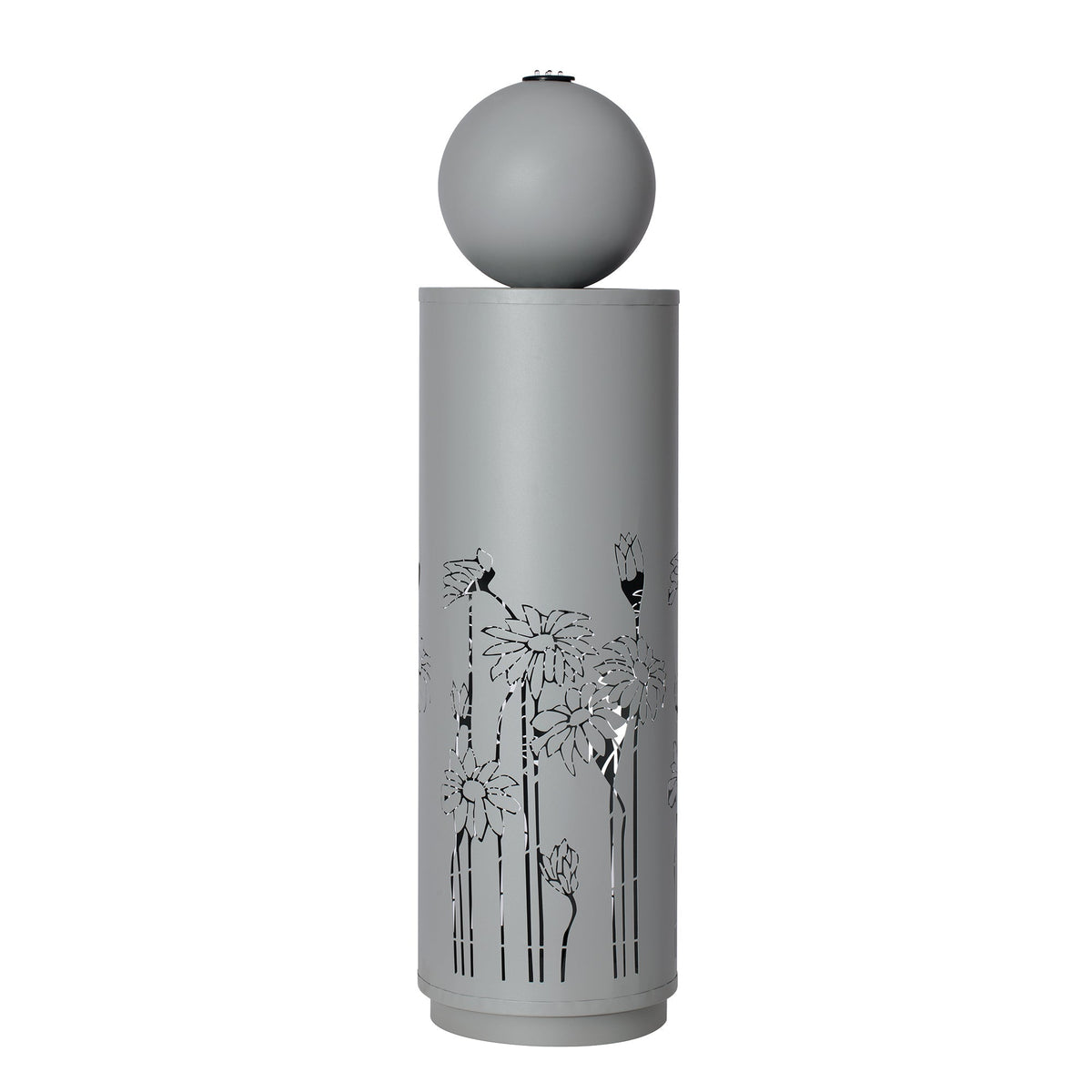 34.25'H Light Gray Metal Cutout Outdoor Water Fountain with LED Lights
