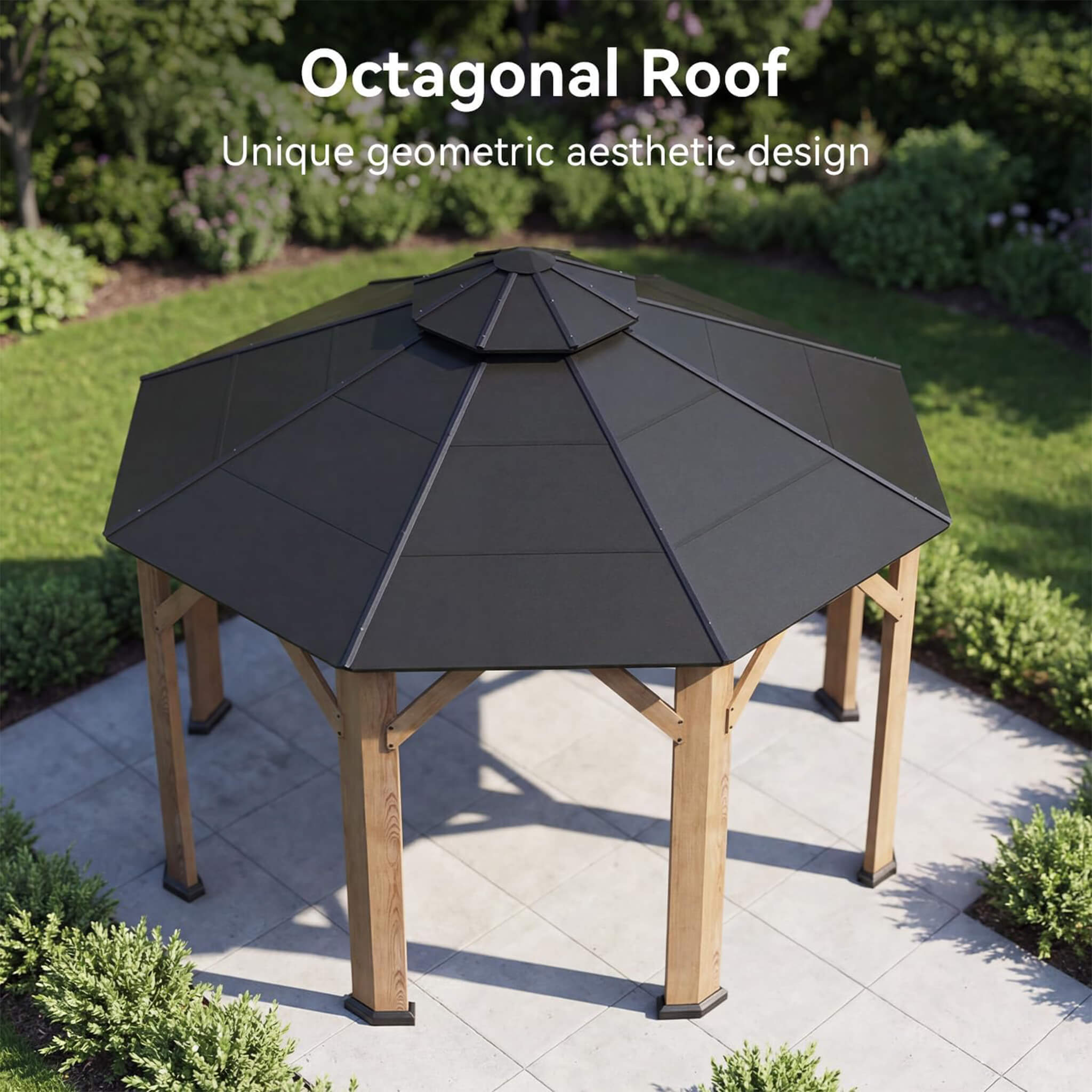 Alora Cedar Wood Galvanized Steel Octagonal Hardtop Double Roof Gazebo [13X13FT]