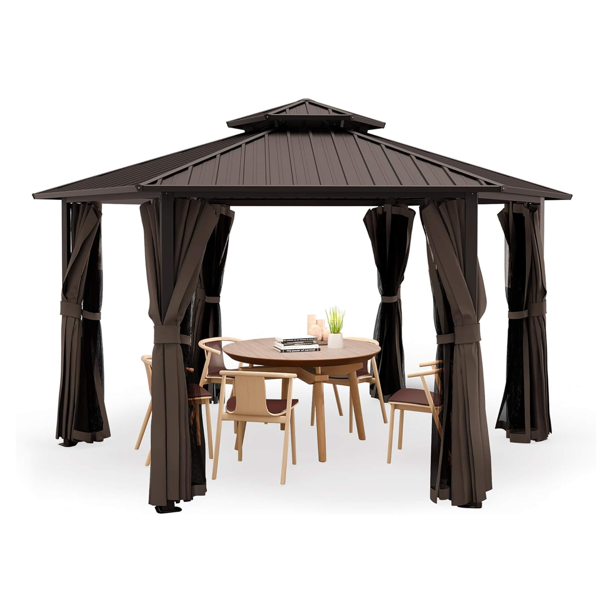 [13X15FT] Alora Hardtop Hexagonal Gazebo With Curtains And Netting [No Furniture] (SAK60713)