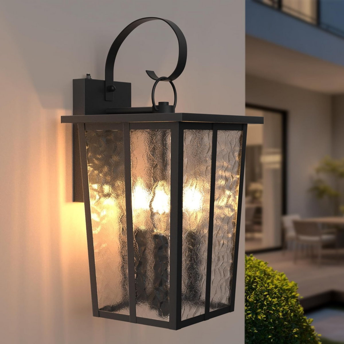 18.5-Inch Dusk to Dawn Outdoor Wall Lantern, 3-Light, Black