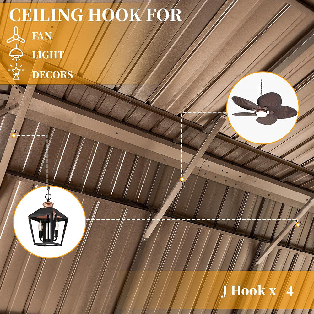 Alora Heavy-Duty Aluminum Galvanized Steel Double Roof Hardtop Gazebo With Netting And Curtains [14X24FT]