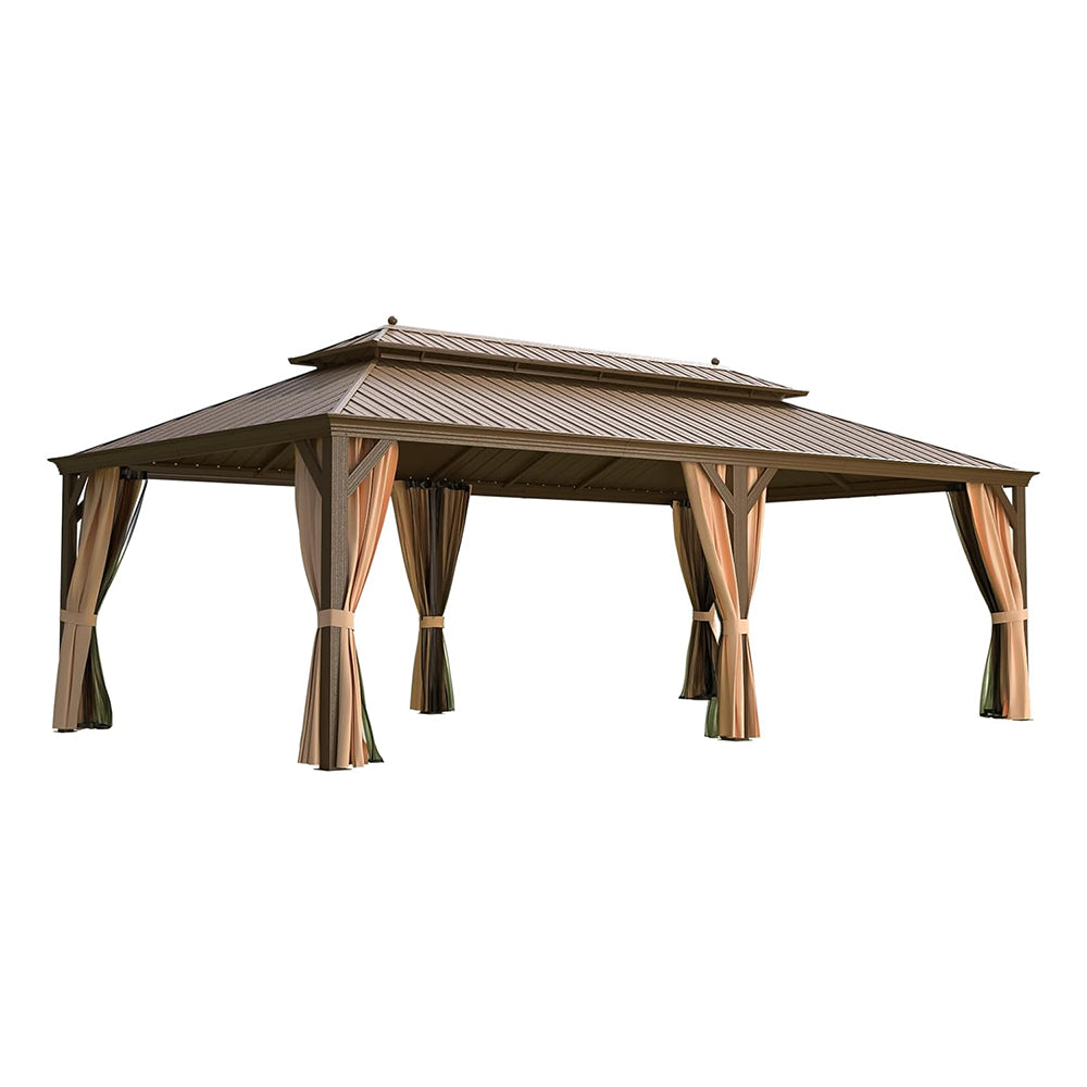 Alora Heavy-Duty Aluminum Galvanized Steel Double Roof Hardtop Gazebo With Netting And Curtains [14X24FT]