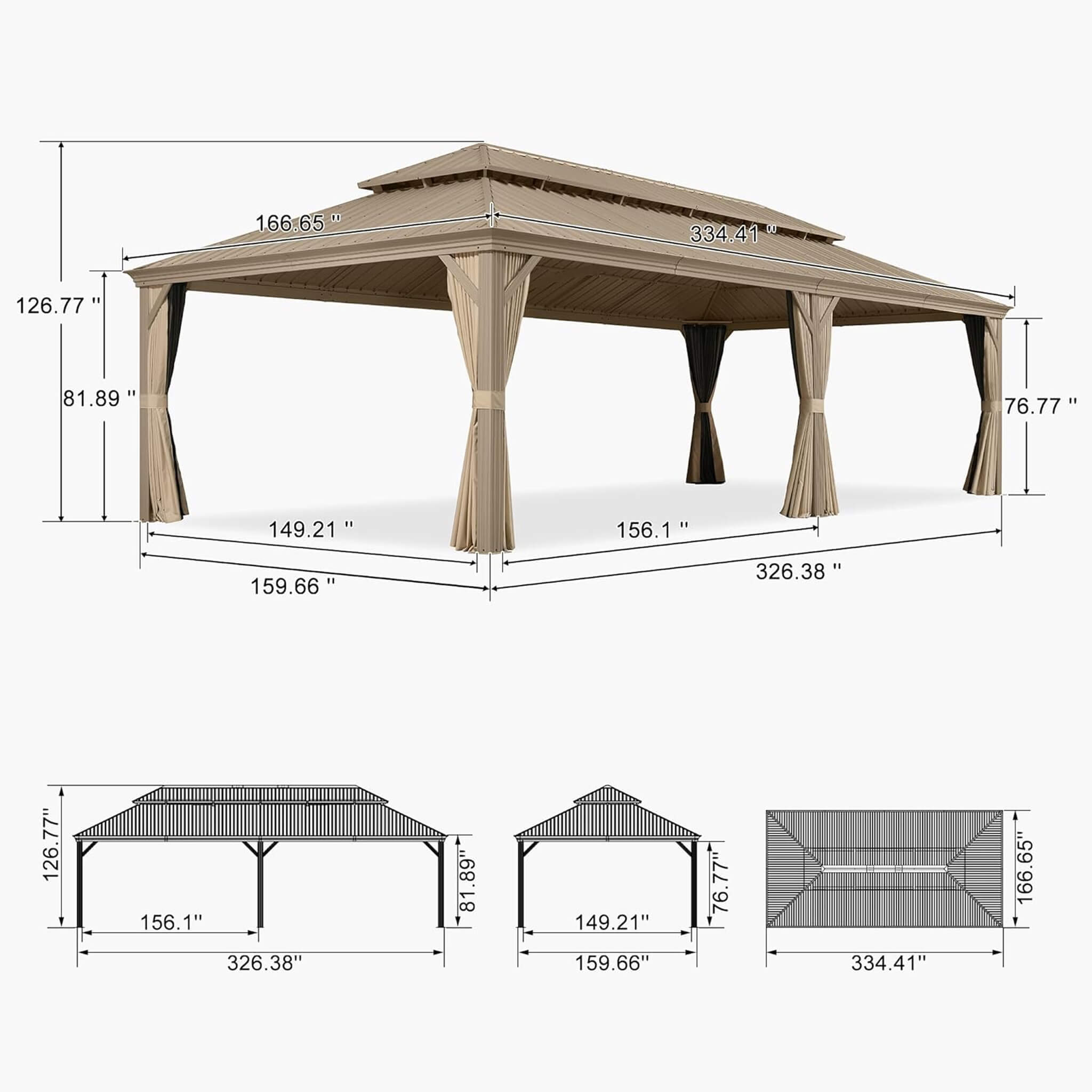 Alora Extra-Large Hardtop Gazebo With Galvanized Steel Double Roof, Curtains And Netting [14X28FT]