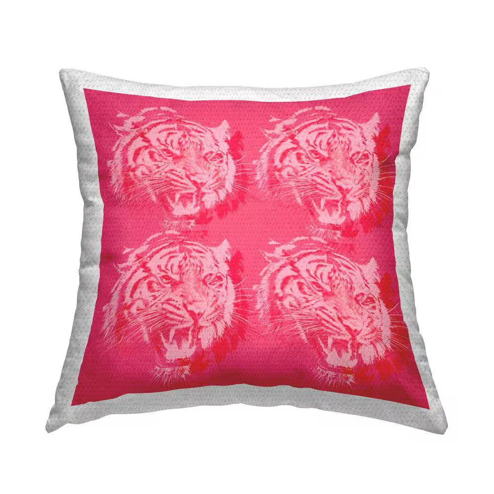 Pop Style Pink Tigers Outdoor Printed Throw Pillow by Lil' Rue