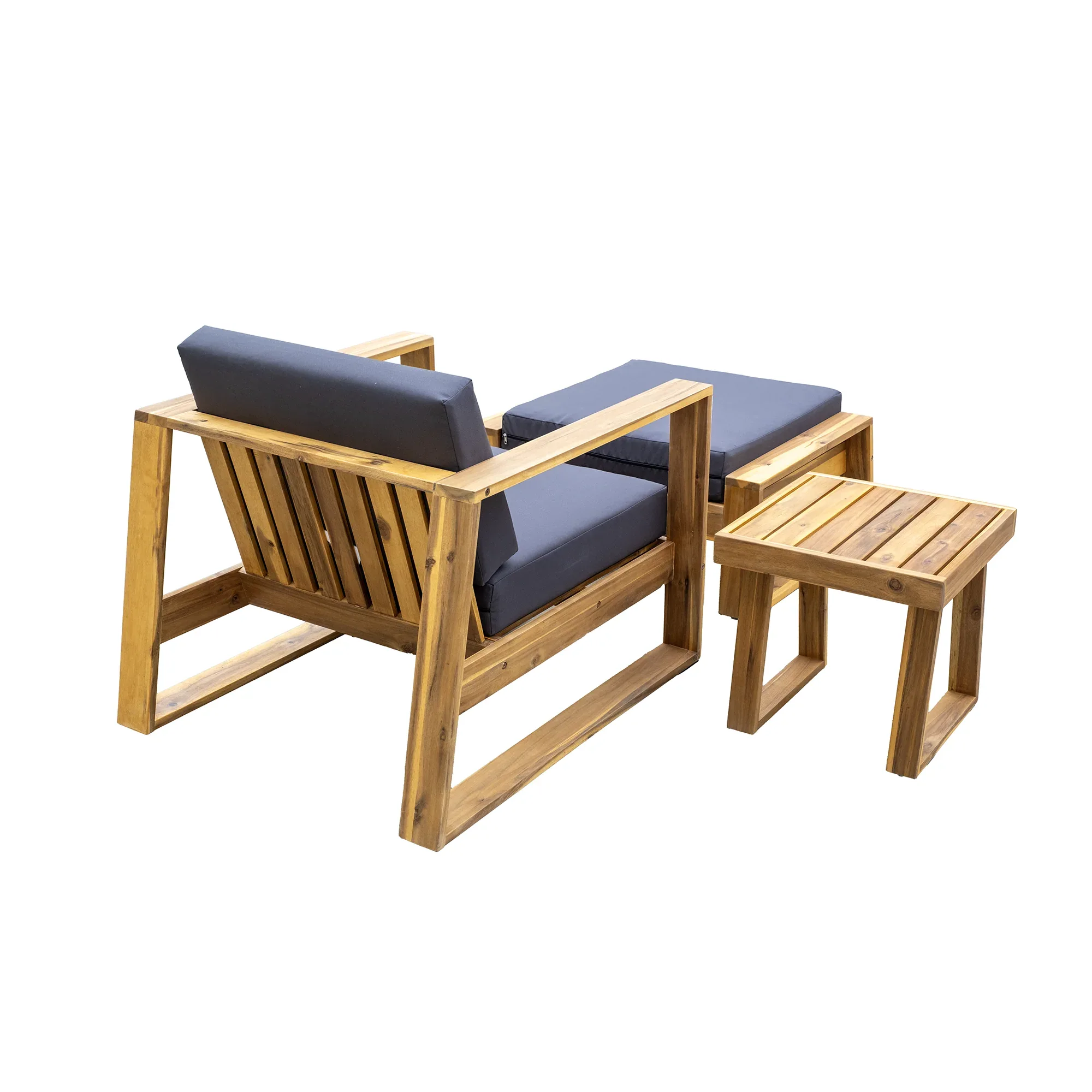 Acacia Wood Outdoor Lounge Set - Chair & Ottoman, Perfect for Patios,