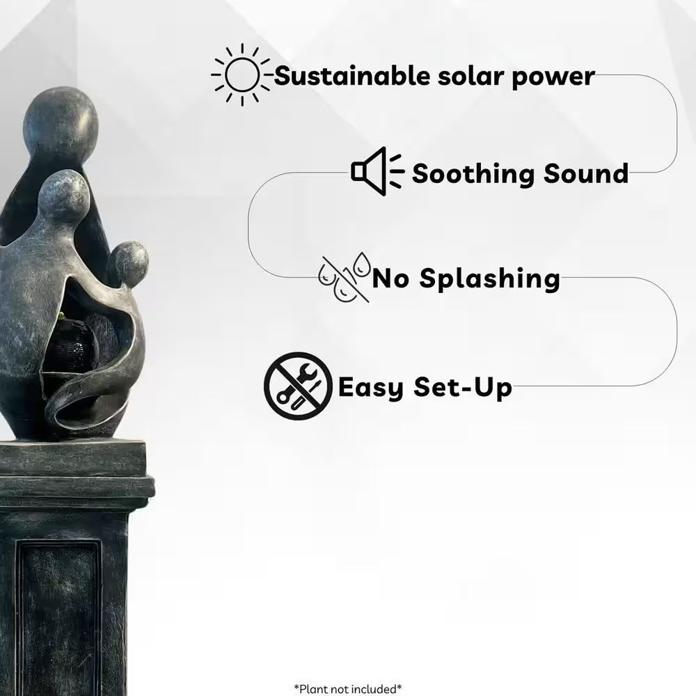 42.9 In. H Sculptural Resin Fountain with Pedestal Base and LED Lights - Indoor/Outdoor Modern Water Feature