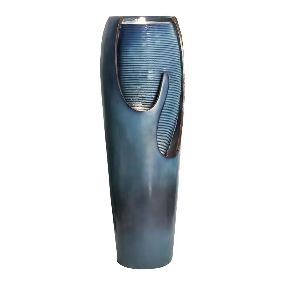 38.7In. Resin Outdoor Fountain and Waterfall -Indoor Water Jar Fountain Tall Floor with LED Lightandpump for House Decor