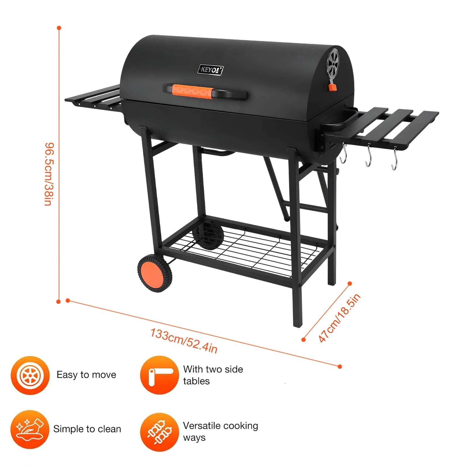 Extra Large Portable Charcoal Grill with 2 Foldable Side Tables Outdoor Barbecue Grill for Backyard Patio Picnic Parties Camping