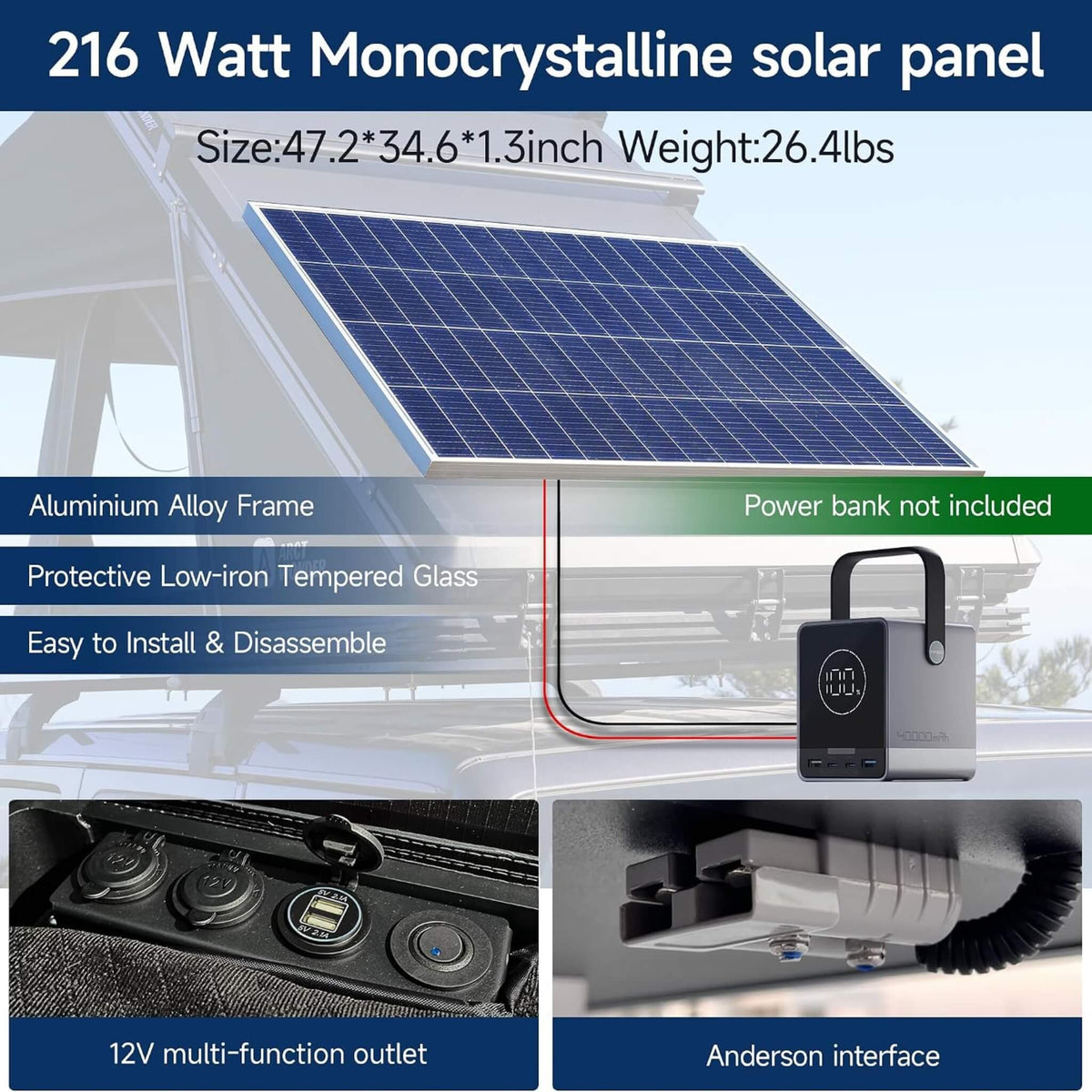 VoltPeak 2-Person Hardshell Pop-Up Rooftop Tent With Solar Panel