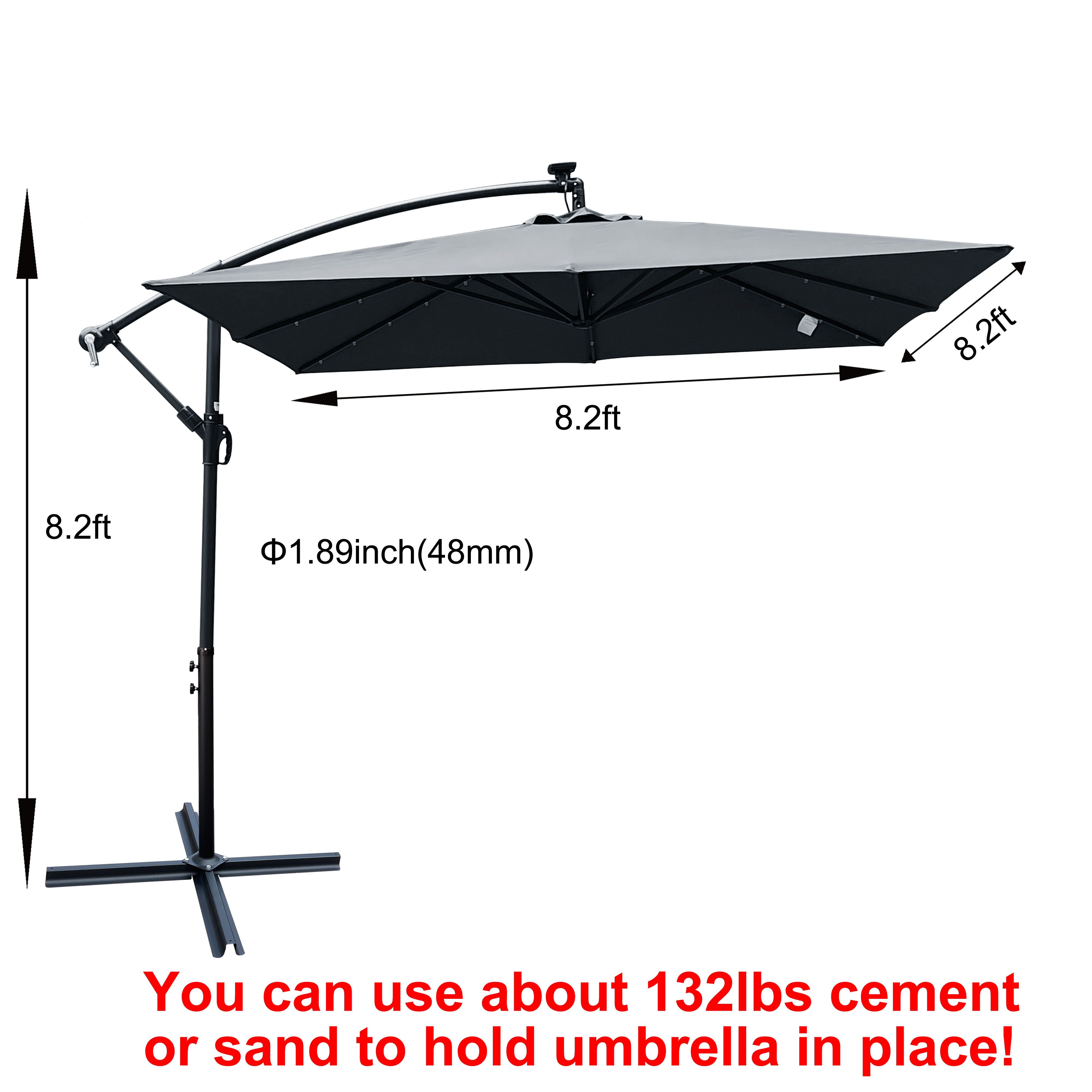 Square 2.5x2.5M Outdoor Patio Umbrella with Solar LED Lights