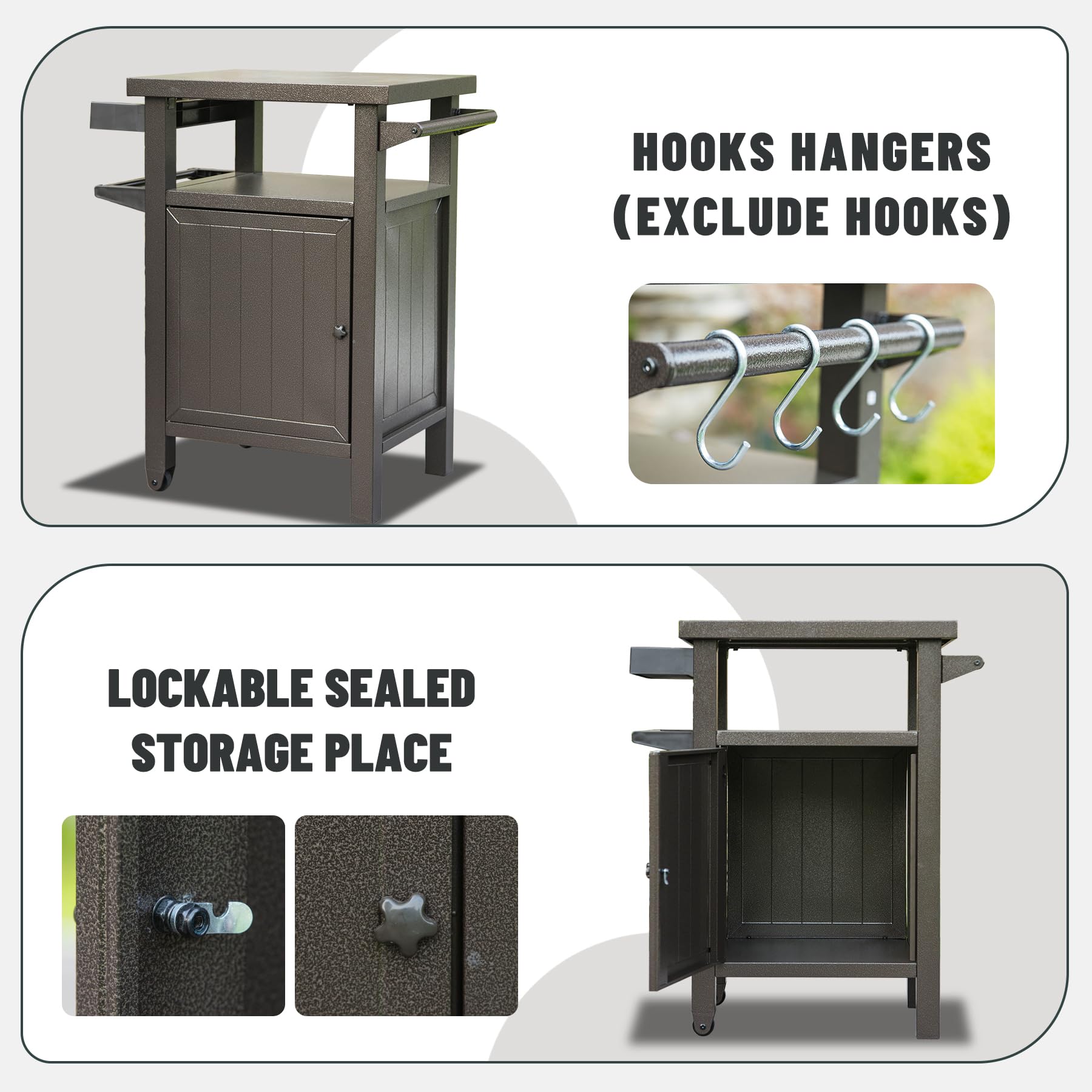 Grill Cart Outdoor with Storage and Wheels