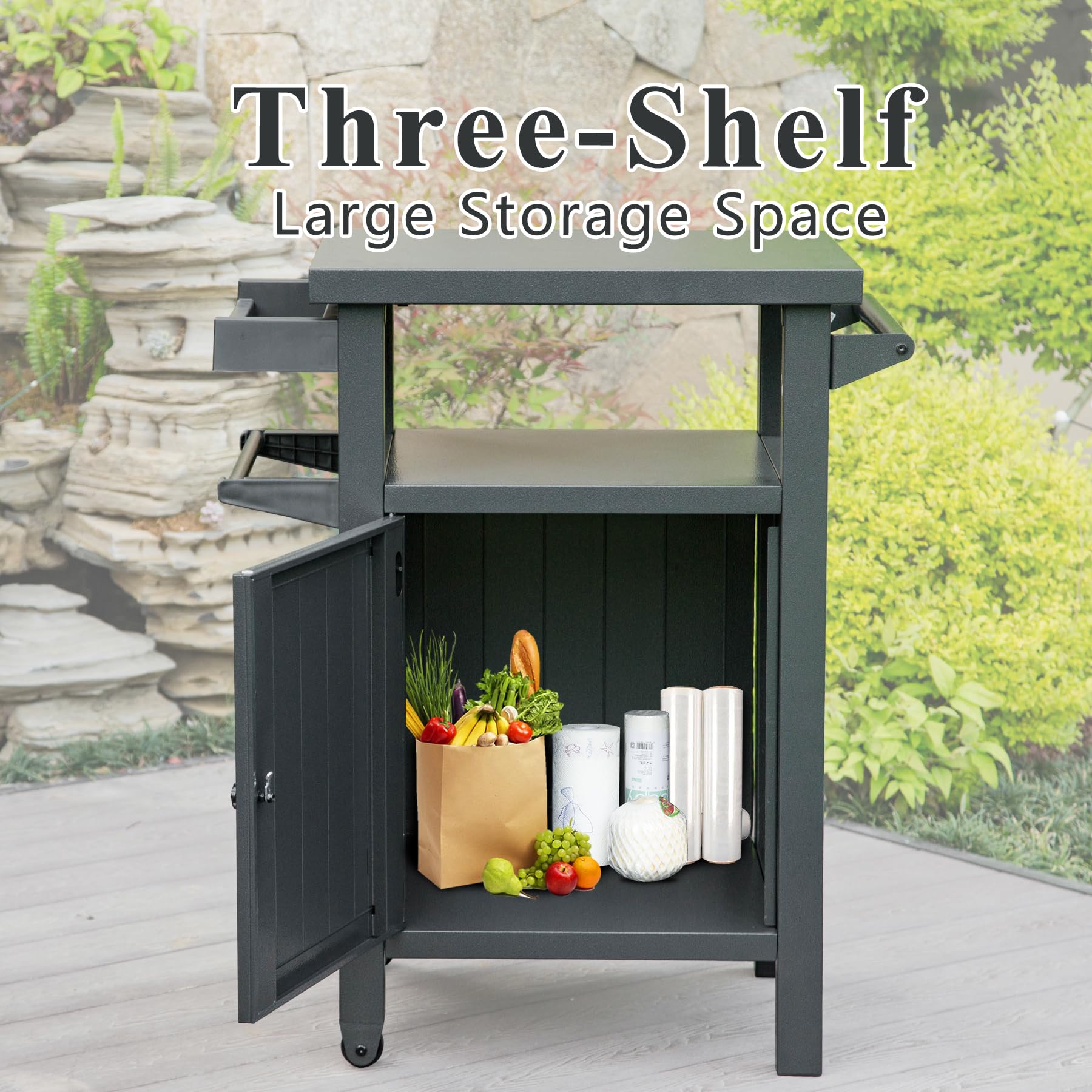 Grill Carts Outdoor with Storage and Wheels