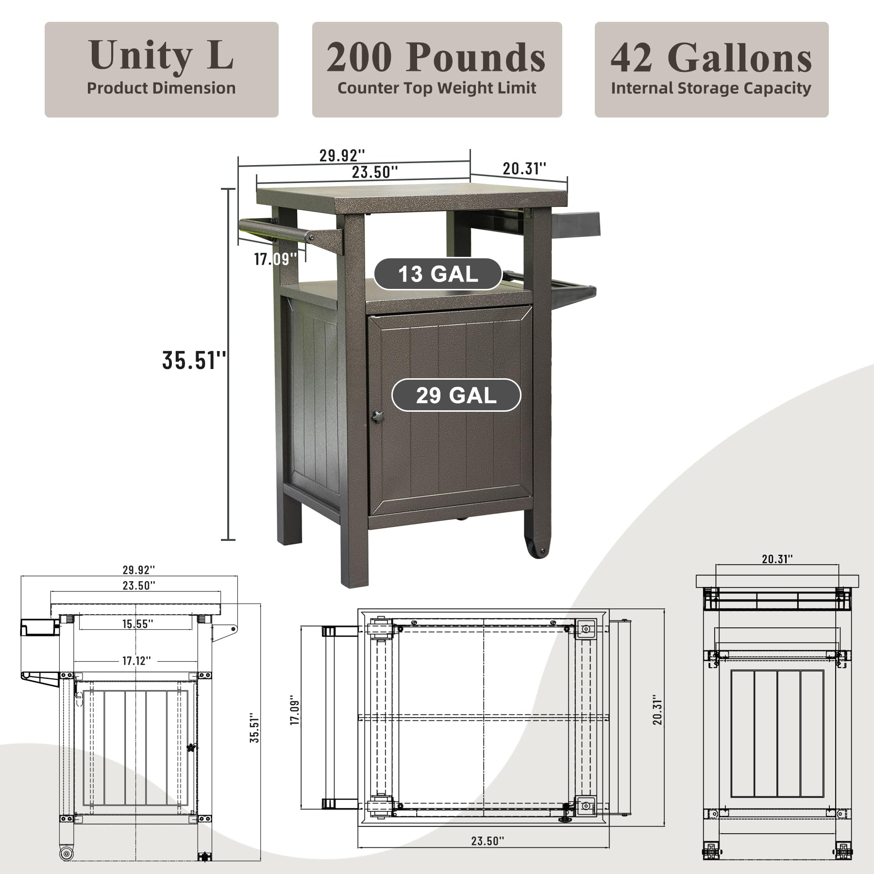 Grill Cart Outdoor with Storage and Wheels