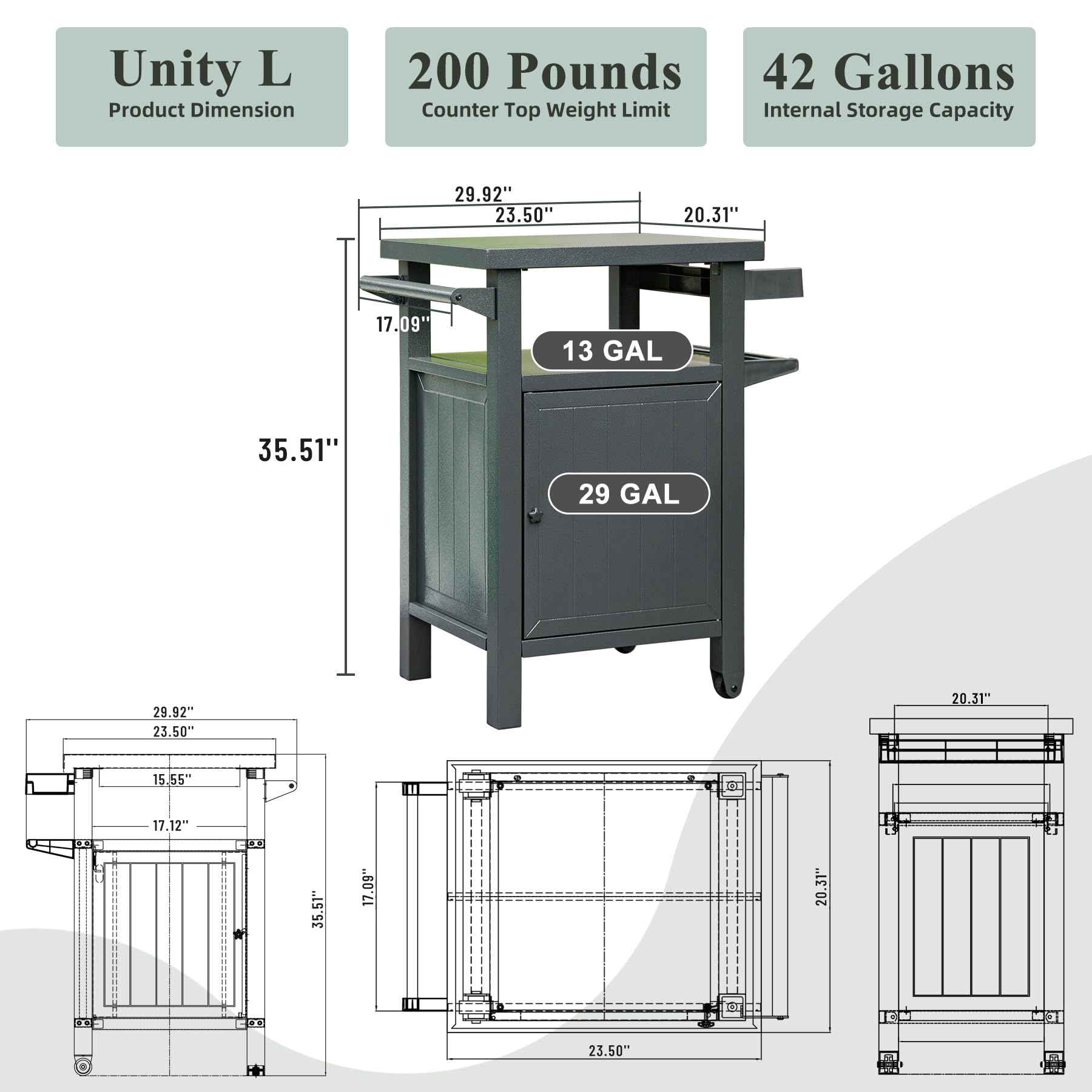 Grill Carts Outdoor with Storage and Wheels