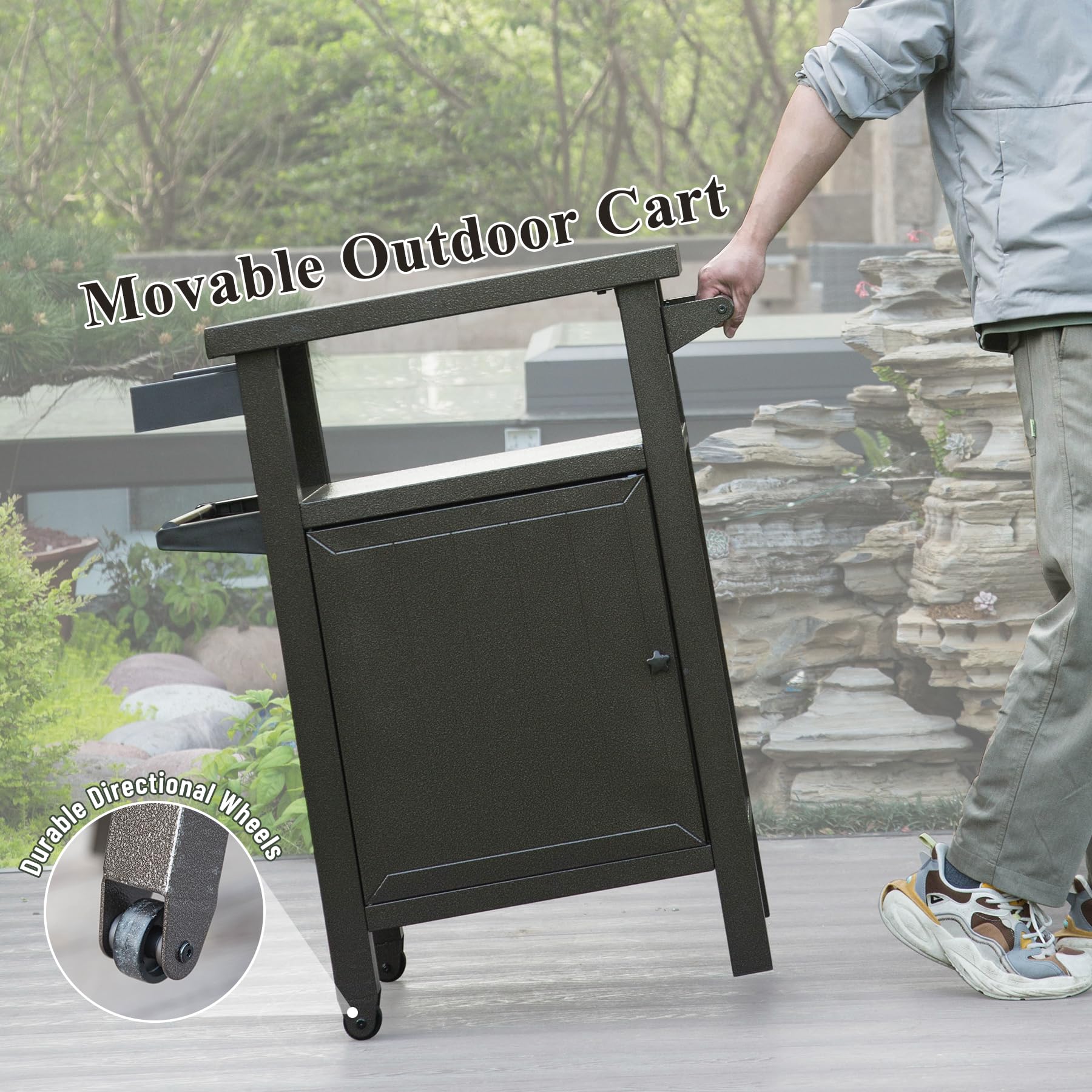 Grill Cart Outdoor with Storage and Wheels
