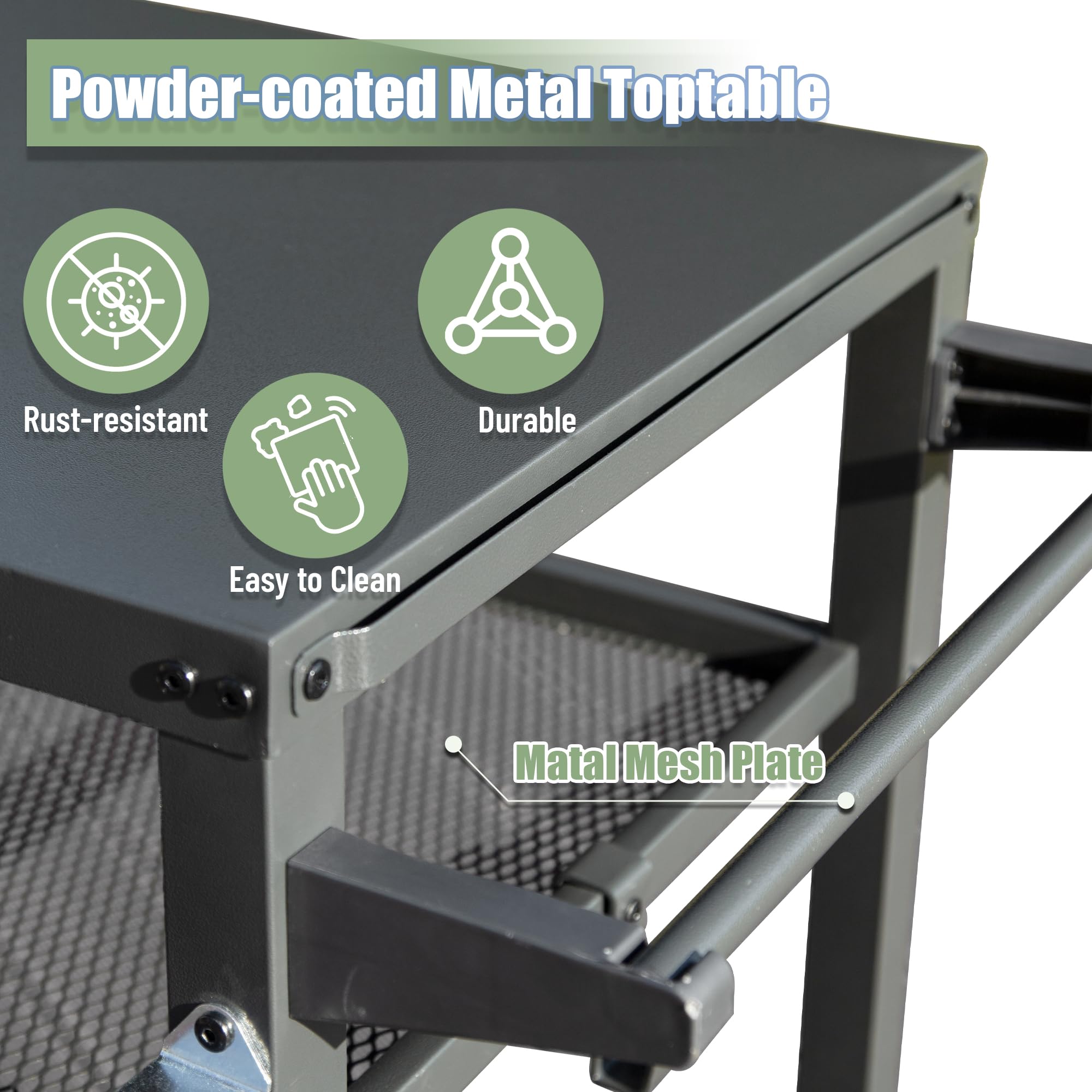 3-Shelf Outdoor Grill Table with Wheels and Propane Tank Hook