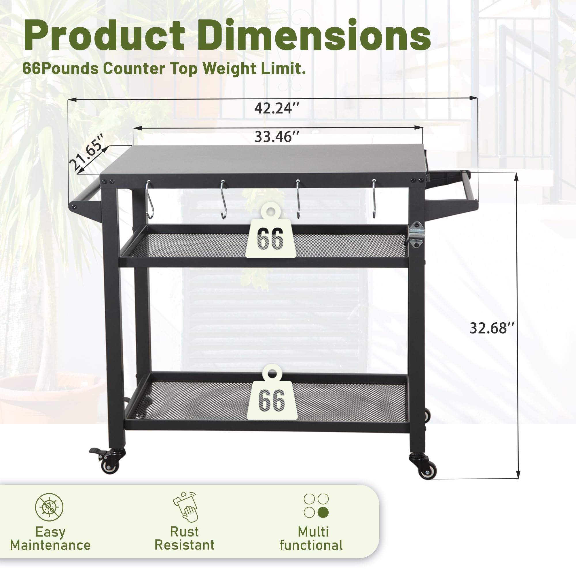 3-Shelf Outdoor Grill Table with Wheels and Propane Tank Hook
