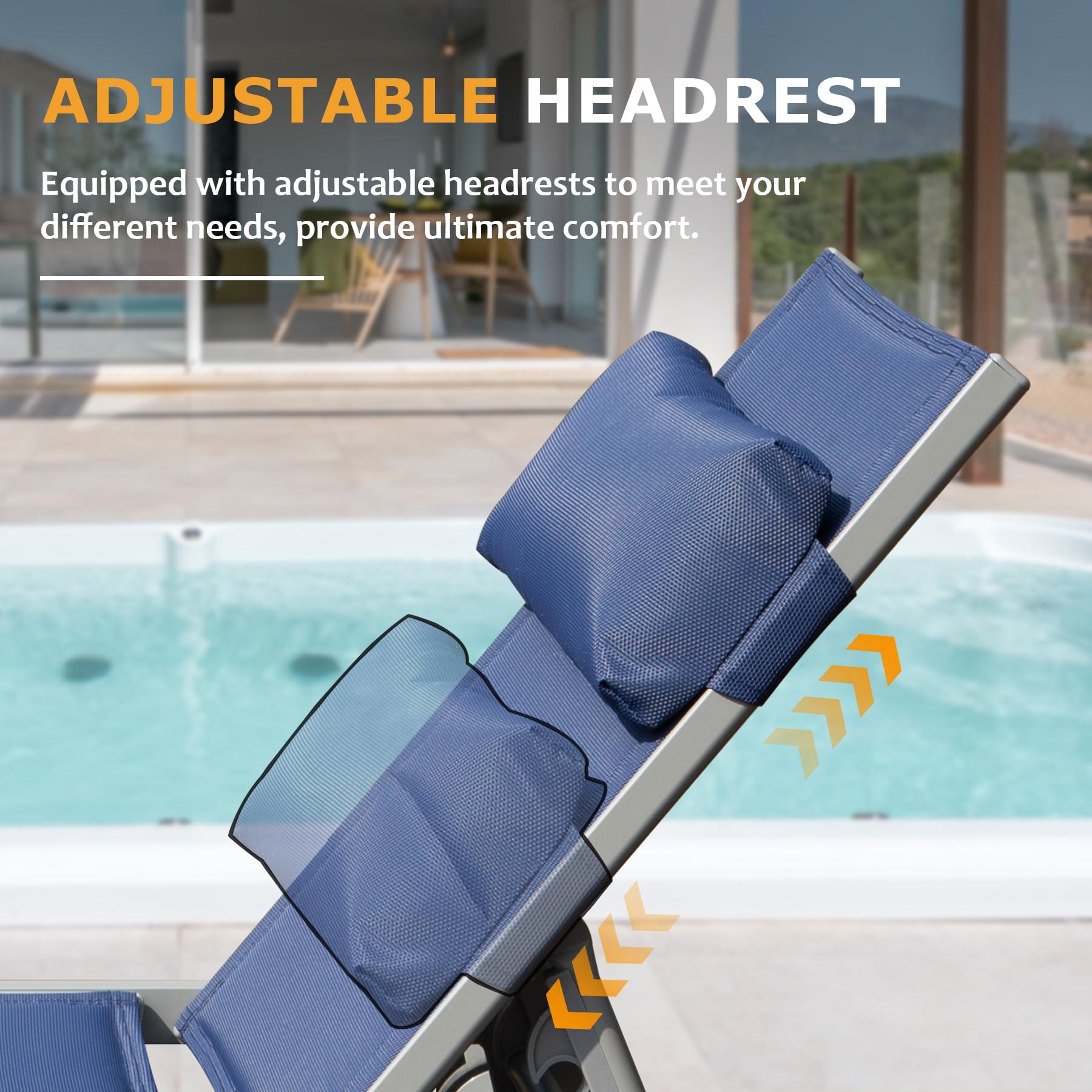 Outdoor Patio Chaise Lounge Set of 3, Aluminum Pool Lounge Chairs with Side Table and Wheels
