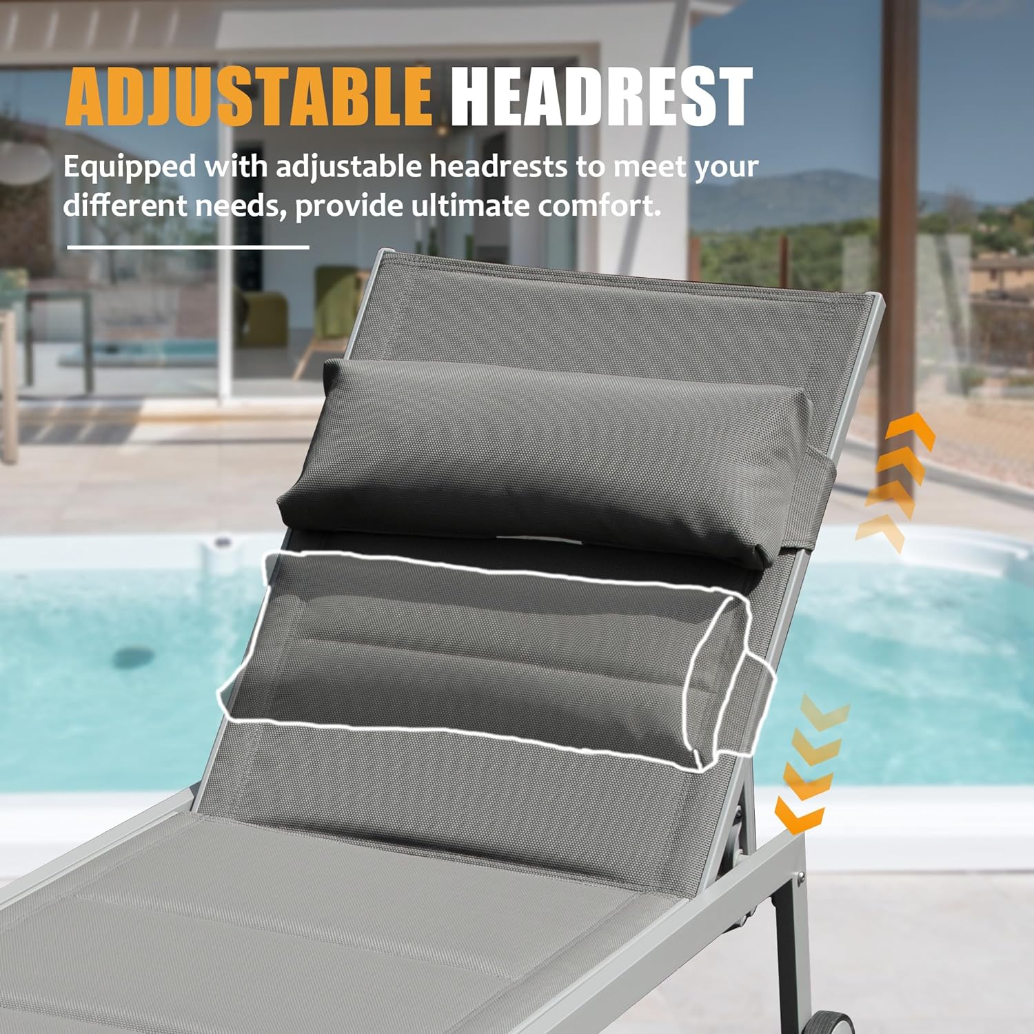 Outdoor Patio Chaise Lounge Set of 3 with Side Table and Wheels