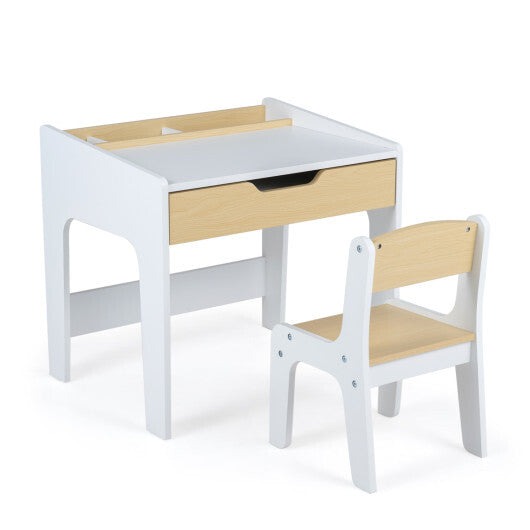 Wooden Kids Desk and Chair Set for Reading Drawing Playing-Natural