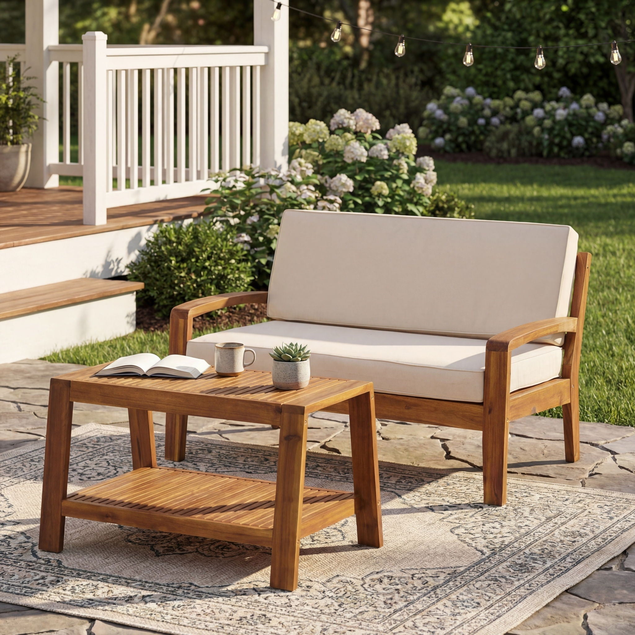 2 Piece Outdoor Conversation Set – Loveseat & Coffee Table with Water-Resistant Cushions