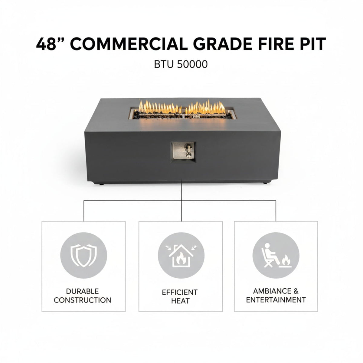Rectangular Fire Pit Table with 50,000 BTU Heat Output - Light Gray
