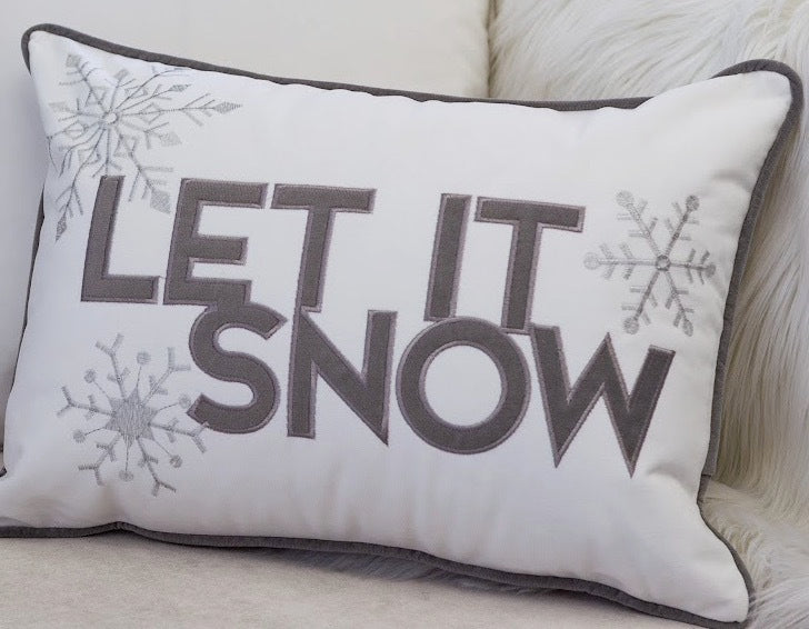 Nneka Let It Snow White Velvet Lumbar Pillow with Embroidery - 14x20