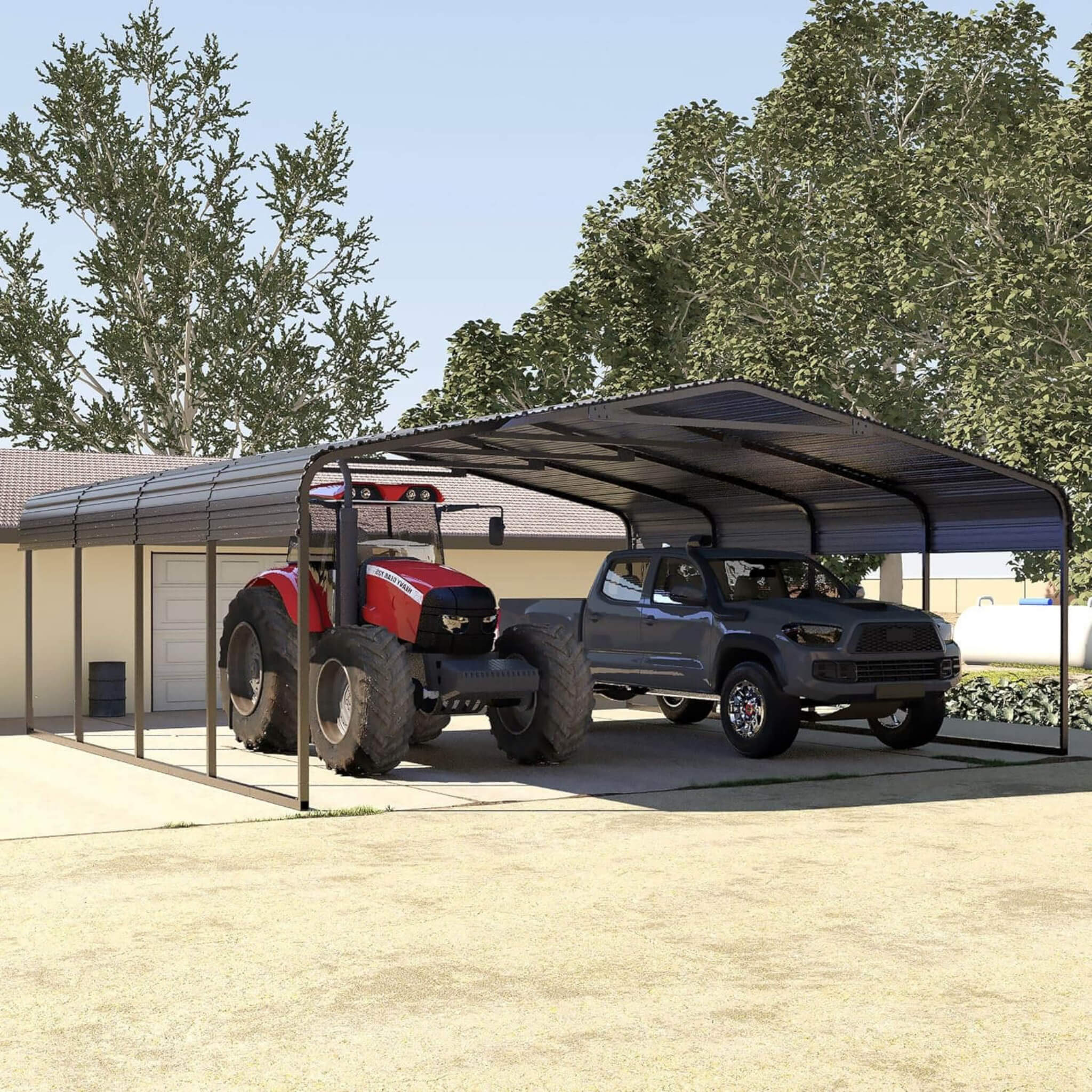 [20X20FT] Alora Heavy Duty Extra Large 2 Car Metal Carport Kit For Cars, Boats, And Trucks (SAK46135)