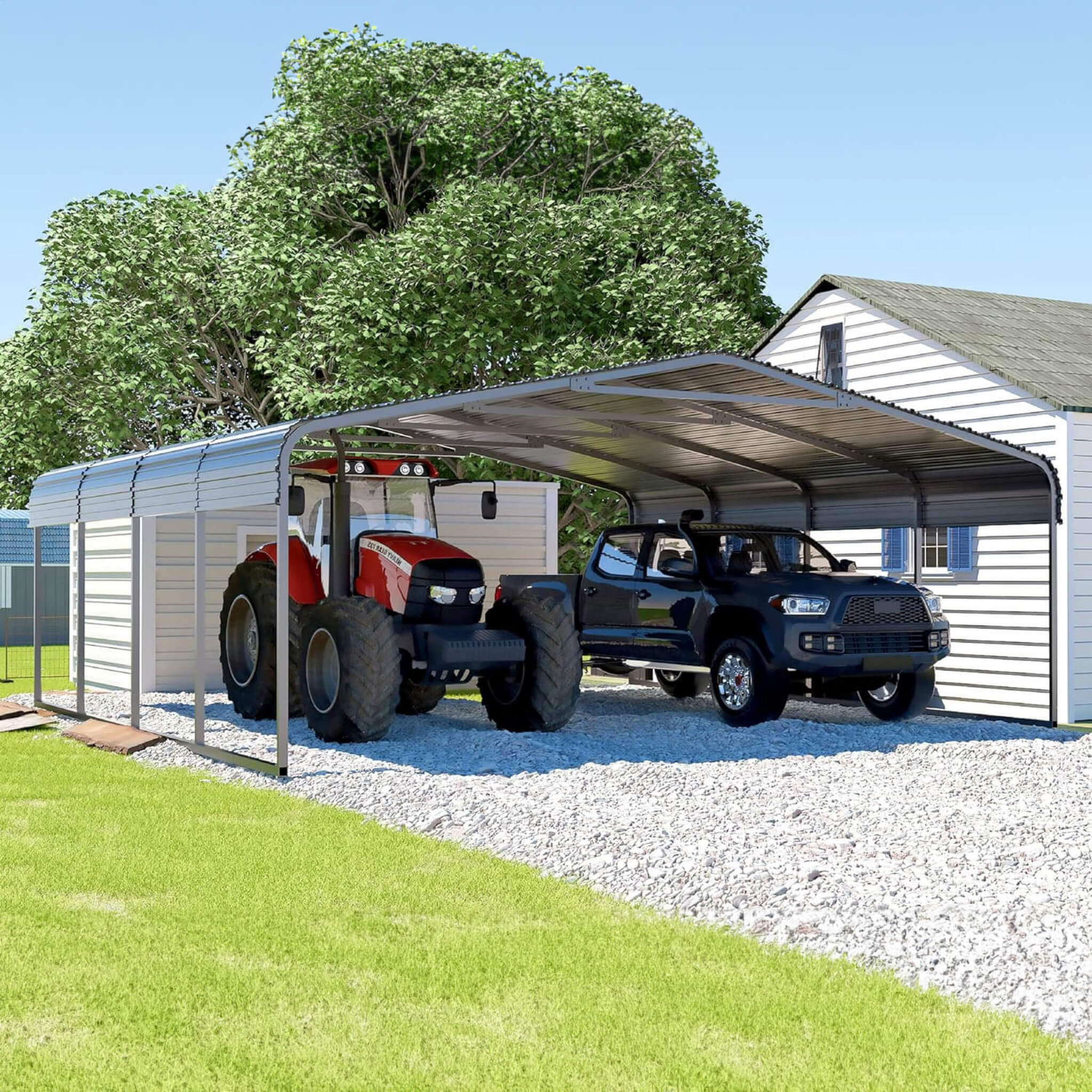 [20X20FT] Alora Heavy Duty Extra Large 2 Car Metal Carport Kit For Cars, Boats, And Trucks (SAK46135)