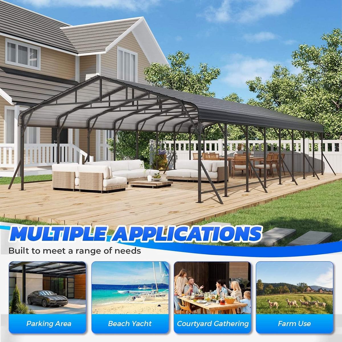 Heavy-Duty Galvanized Steel Carport Canopy Shelter [20X40FT]