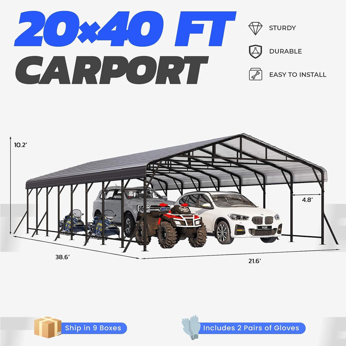 Heavy-Duty Galvanized Steel Carport Canopy Shelter [20X40FT]