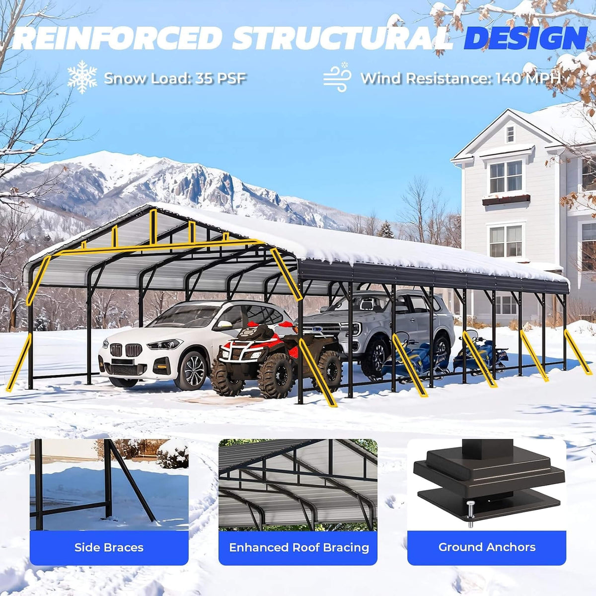 Heavy-Duty Galvanized Steel Carport Canopy Shelter [20X40FT]