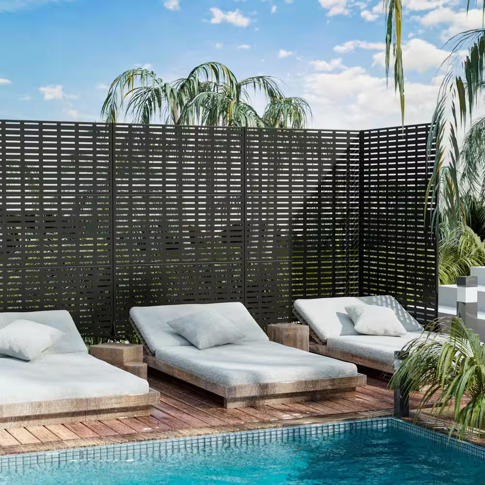 6 Ft. X 4 Ft. Privacy Fence Screen Black Galvanized Metal for Garden Fence in Lattice Pattern
